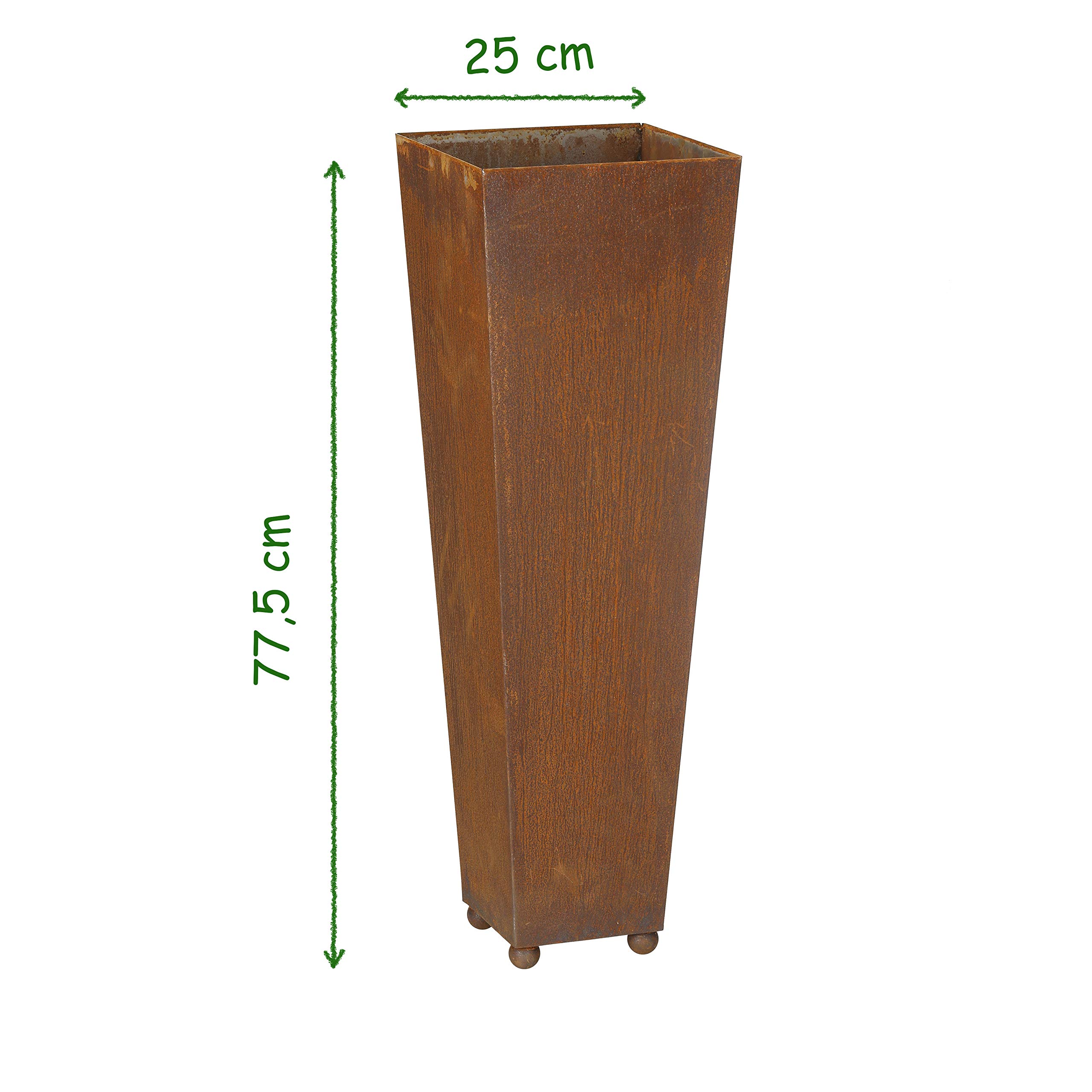 ecosoul Donica na rośliny, duża, kwadratowa, stożkowa, do sadzenia, metalowa, rdza, pojemnik, statuetka dekoracyjna, 75 cm