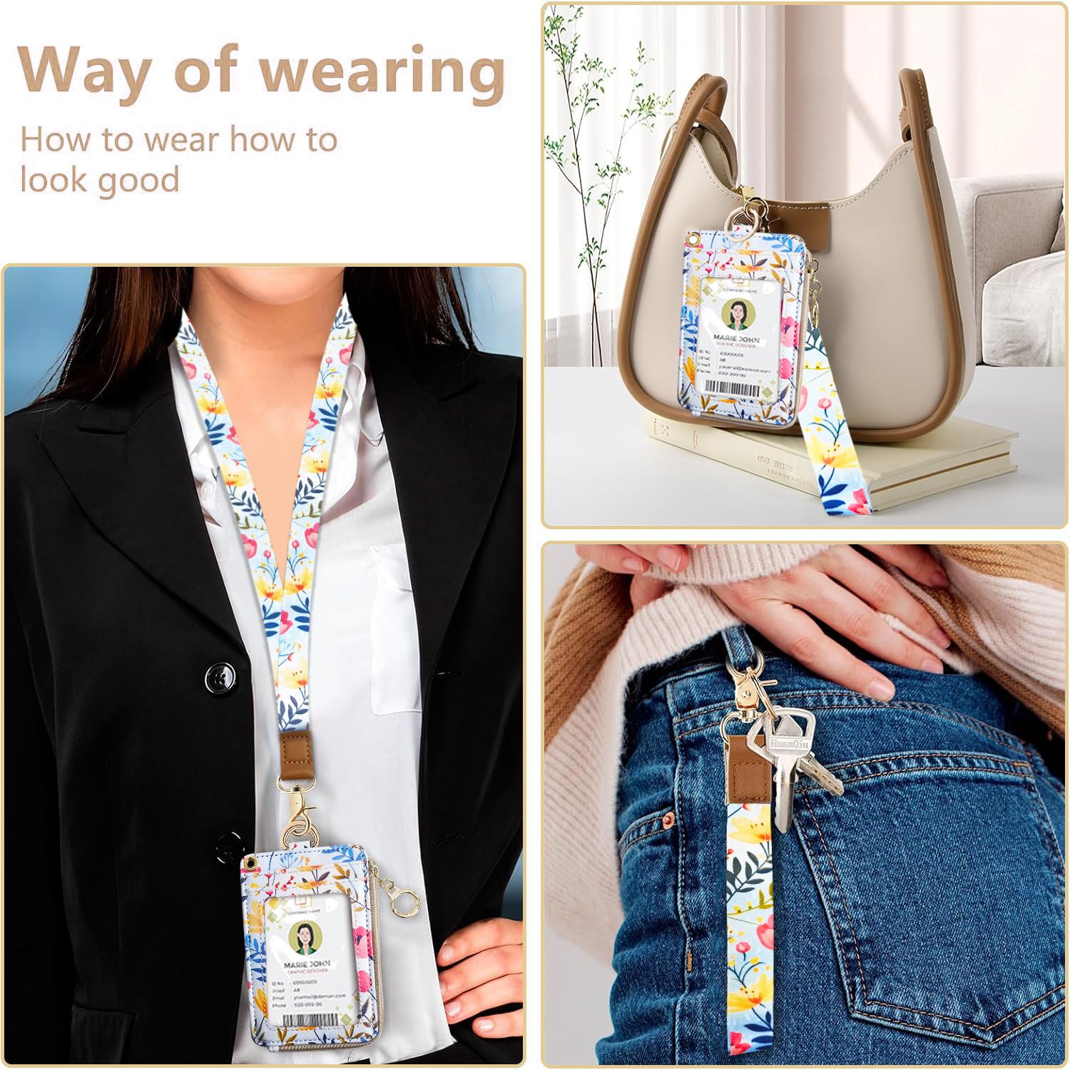 2 in 1 Badge Holder and Lanyard Wallet Floral Lanyard for Teacher Nurse Woker - Cute Lanyards for Name Tag - Image 3