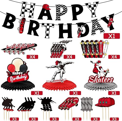Miniatura 3 de Outus 34 piezas de decoración de fiesta de patineta de cumpleaños, suministros de fiesta de cumpleaños, centros de mesa, decoración de cupcakes para