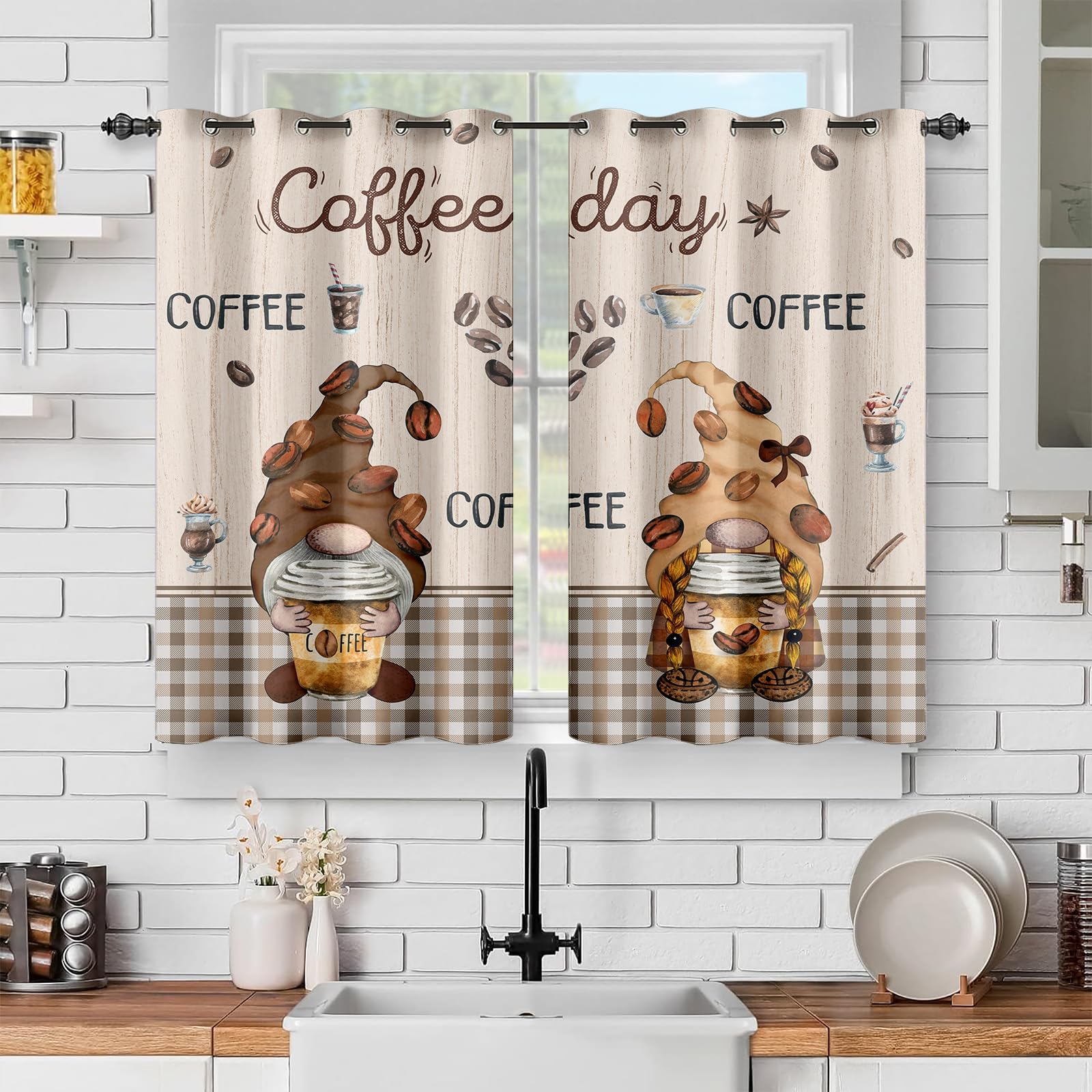 Rideaux de cuisine marron Coffee GNOME pour ambiance de ferme