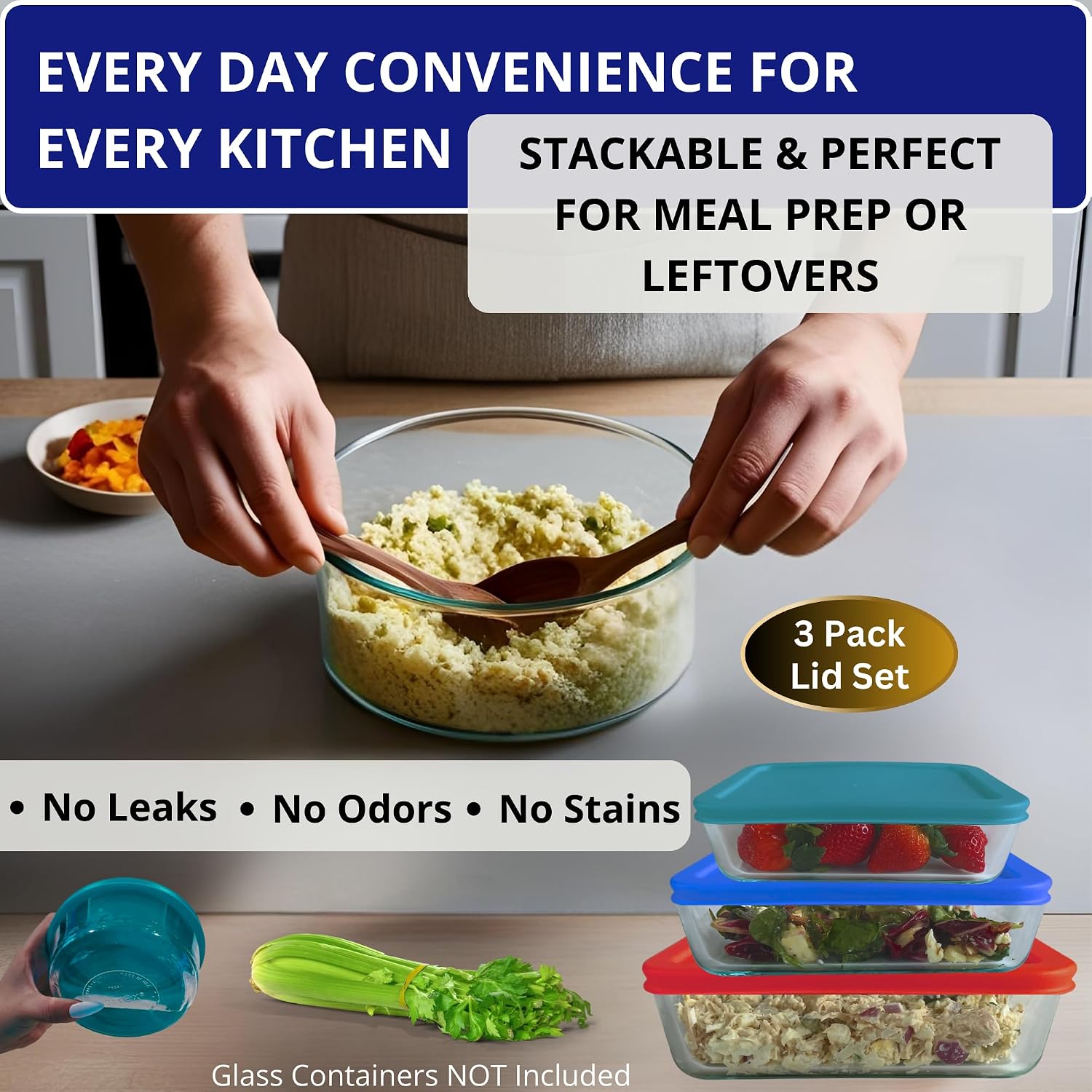 Klareware 3 cup 6 cup 11 cup Rectangle Plastic Food Storage Replacement Lids Covers for Klareware and Pyrex 7210-PC 7211-PC 7212-PC Glass Bowls (Container not Included) (Red Turquoise Blue)