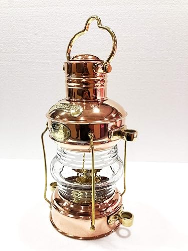 Miniatura 5 de Lámpara náutica antigua de 14 pulgadas barco barco cobre latón aceite linterna marítima coleccionable hogar decorativo