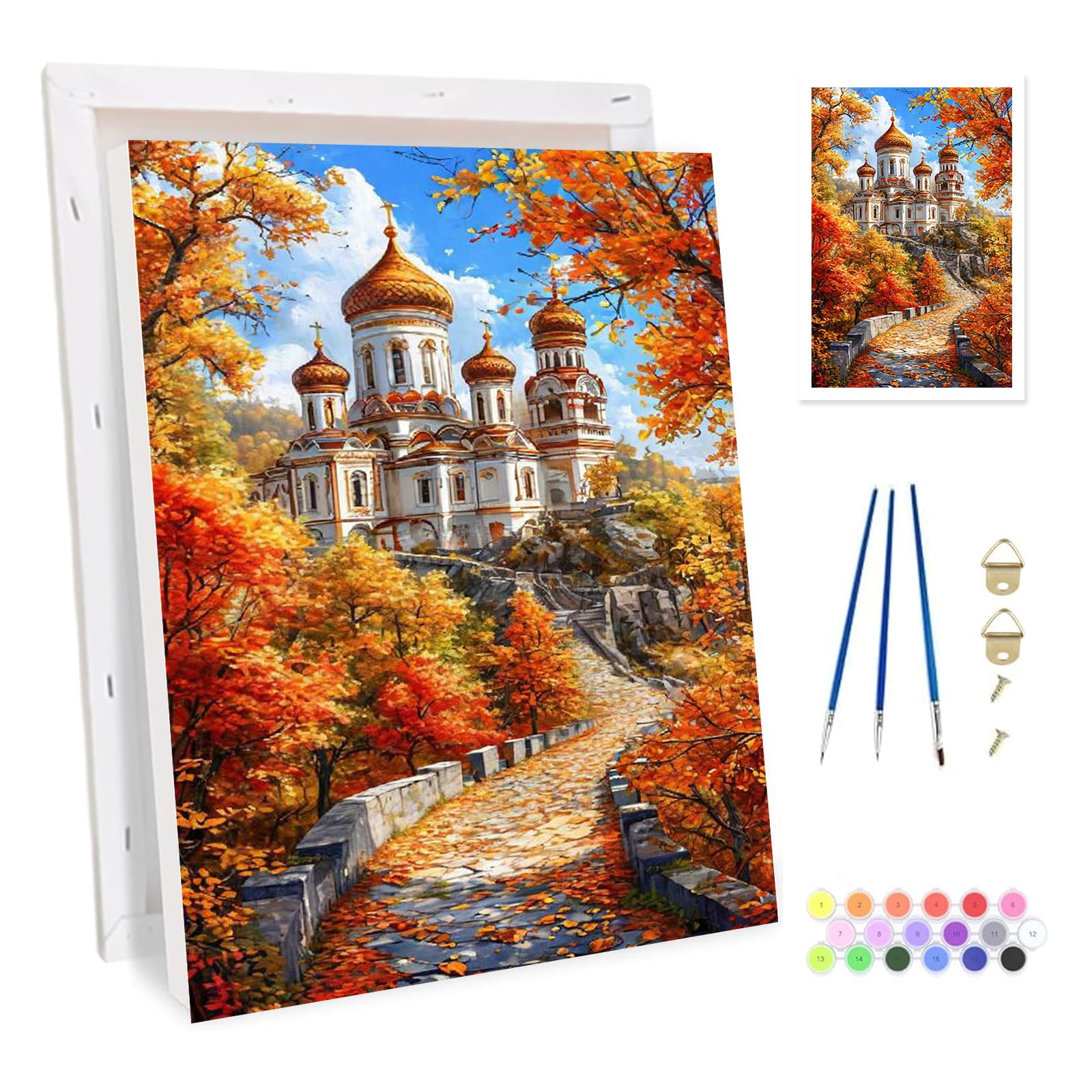 Bowetile Framed Witch Paint by Numbers for Adults Canvas, Pumpkin Painting by Numbers Kit for Beginners Canvas, DIY Color Oil Painting Acrylic Paints for Home Wall Decor20x30cm