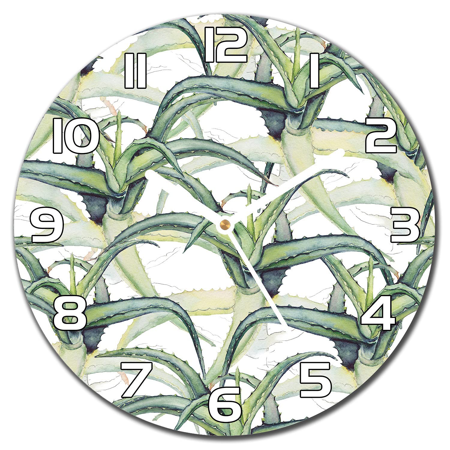Horloge en verre pour cuisine et salon déco nature Aloe Vera 30cm
