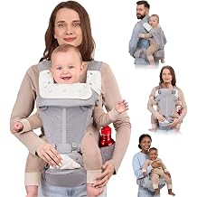 BabbleRoo Grow Plus Carrier Safety Certified Organic Cotton Baby Carrier with Detachable Hip Seat, Ample Storage, Magnetic Buckle, Storage Bag All-Season Comfort for Baby & Parent 750 lbs