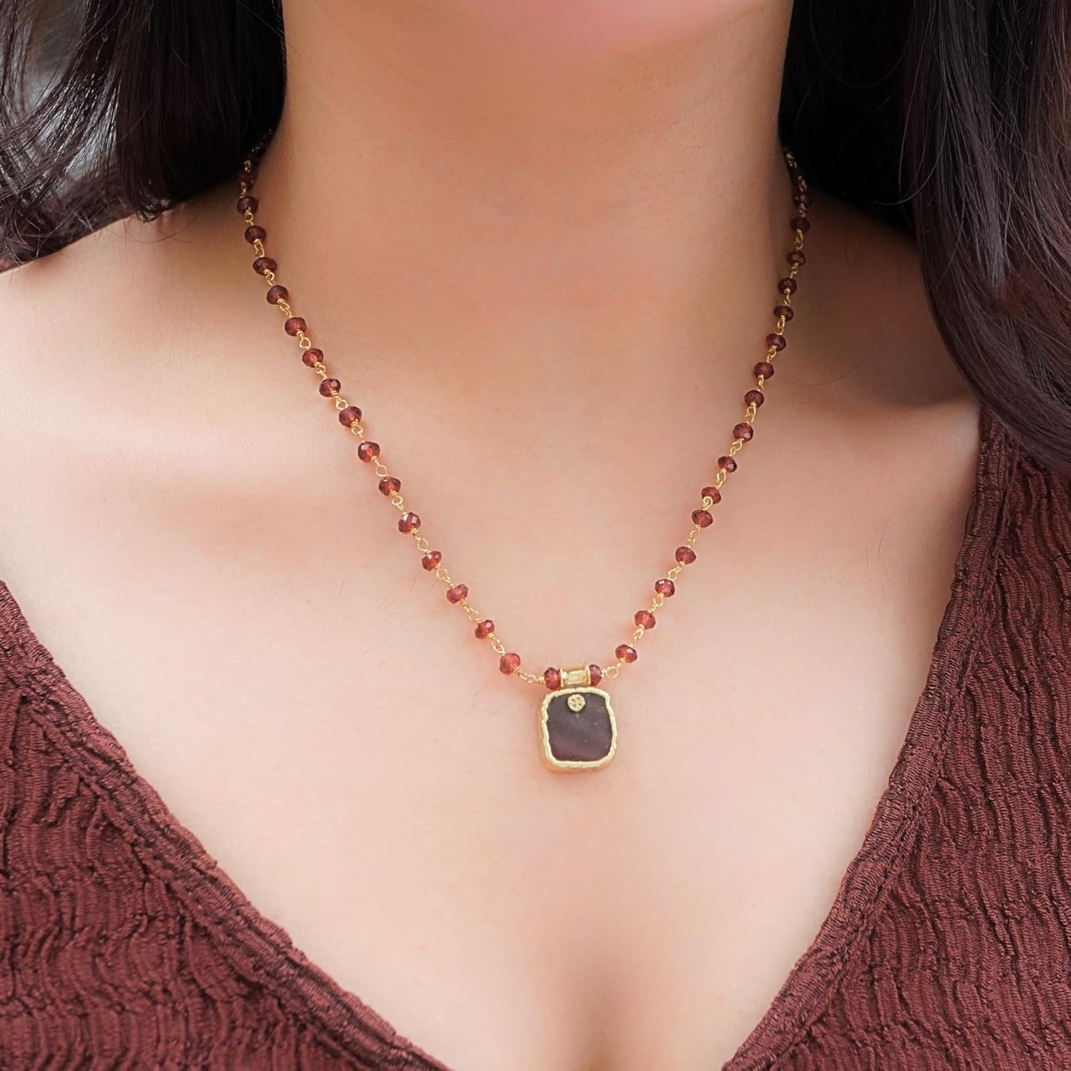 Necklace for Women, Square Premium Gold Beaded Necklaces