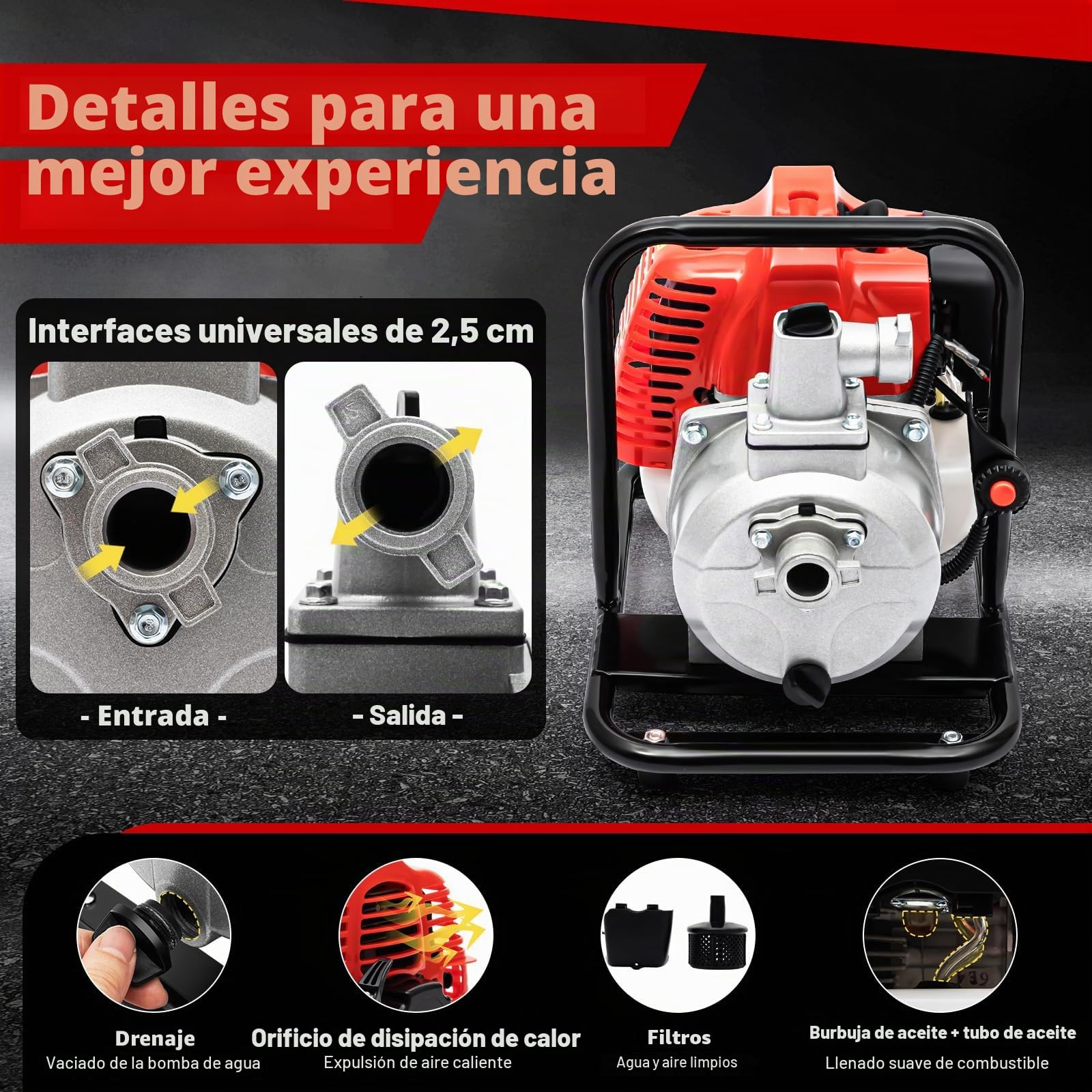 Bomba de agua para motor de gasolina, bombas de agua a gas, 2 tiempos/4 tiempos, bombas de basura semi con refrigeración por aire, pozos de jardín, para riego agrícola, tratamiento de aguas residuales