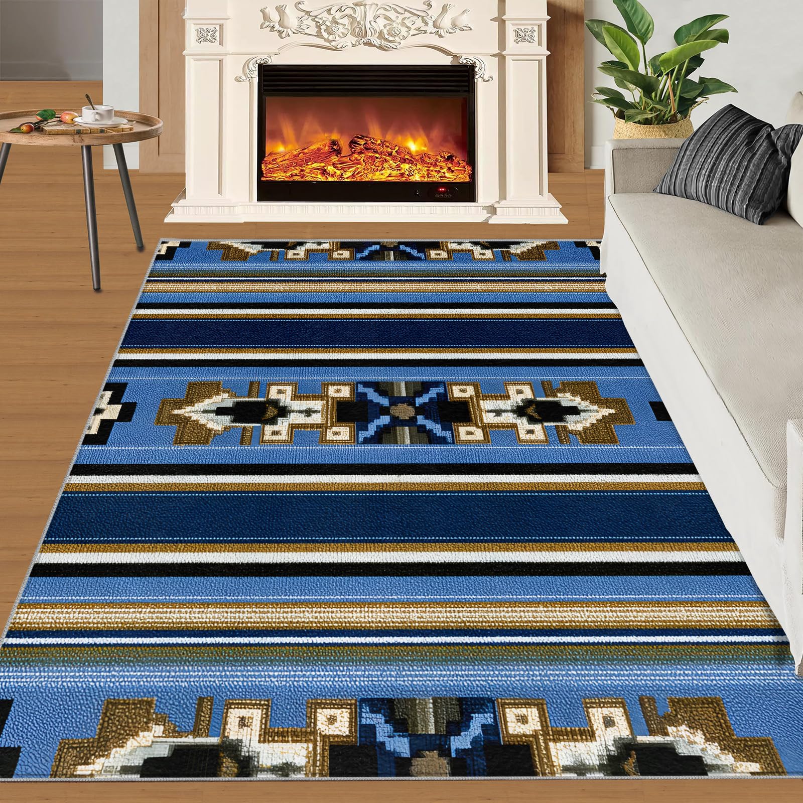 Tapis western pour chambre à coucher, tapis géométrique pour salon, tapis aztèque lavable, antidérapant, doux, à poils courts pour intérieur et décoration d'intérieur