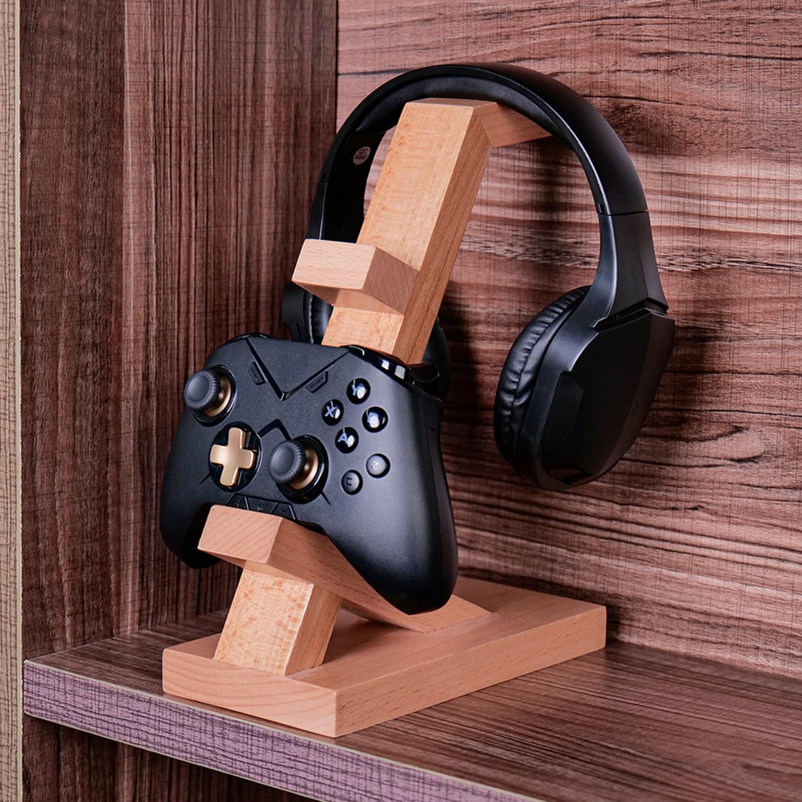 Support Pour Manettes De Jeu Et Casque En Bois - Rangement Organisé Pour Switch, PS, Xbox - Dimensions 17x5x33 Cm