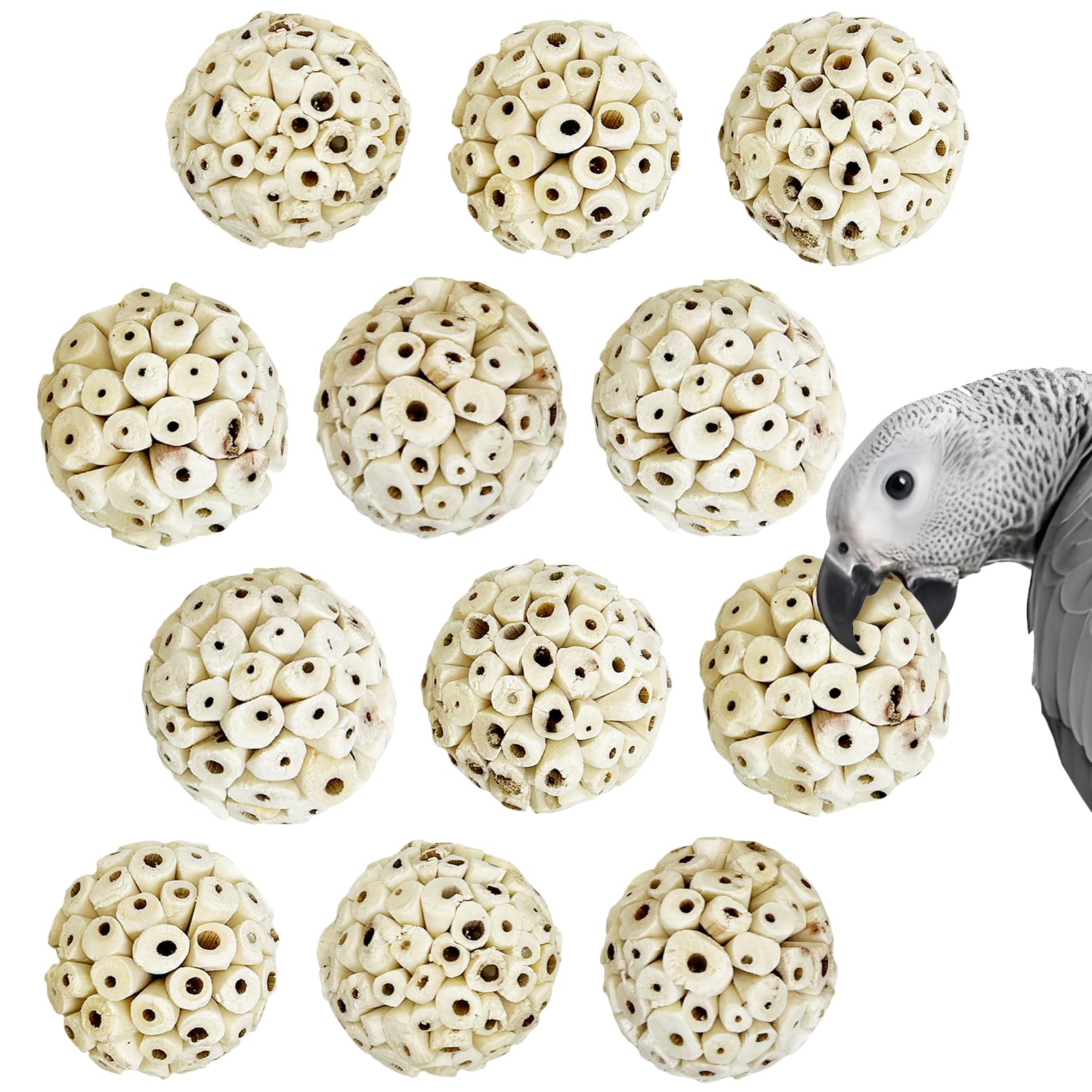 PINVNBY Sola Ball Vogelspielzeug, natürliches weiches Kauspielzeug für Nymphensittiche, Quaker, Papageien, Wellensittiche, Sittiche, Kaninchen, Meerschweinchen, Chinchillas, 12 Stück