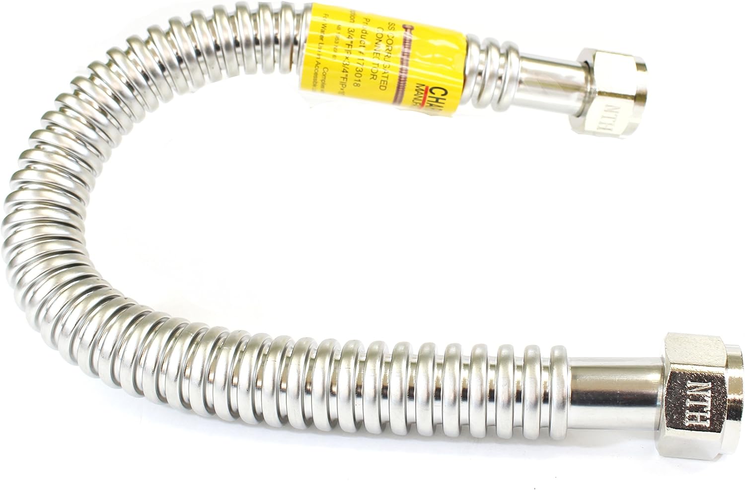 18" Corrugated Stainless Steel Flexible Water Line - 1 Inch Female Threaded NPT Connector - Designed for Water Softeners Filters System Supply - Heavy Duty Bendable Flex Pipe Connections - Water Softeners - 