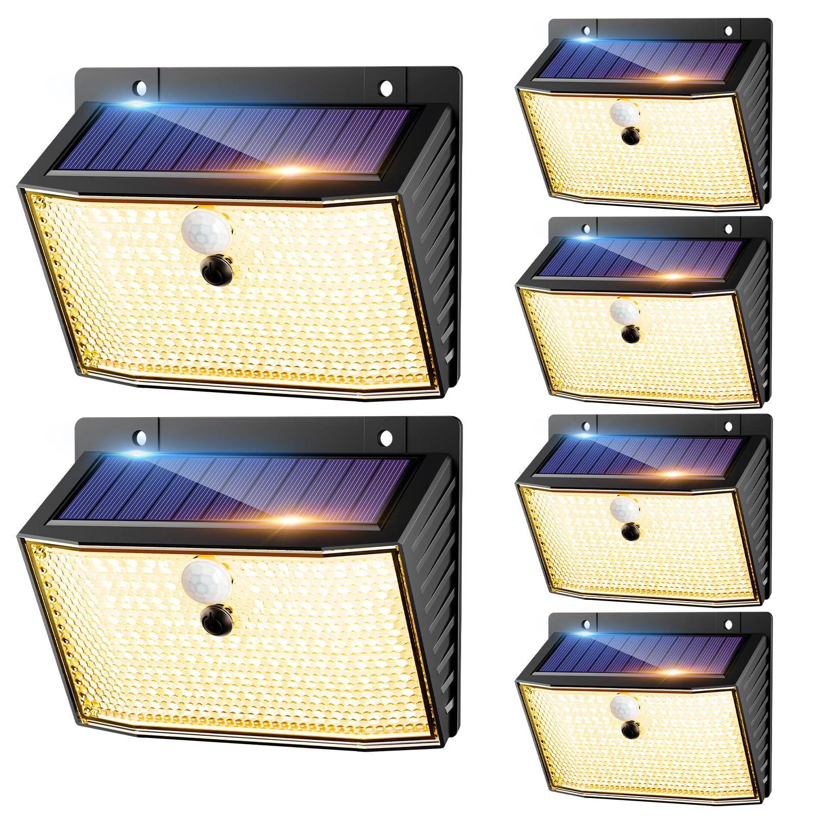 nipify Warmweiß Solarlampe Bewegungsmelder, 6 Stück 168LED Solarleuchten Außenleuchte, 3 Modi IP65 Wasserdicht Solar Lampe Scheinwerfer für Außen Wand Garten