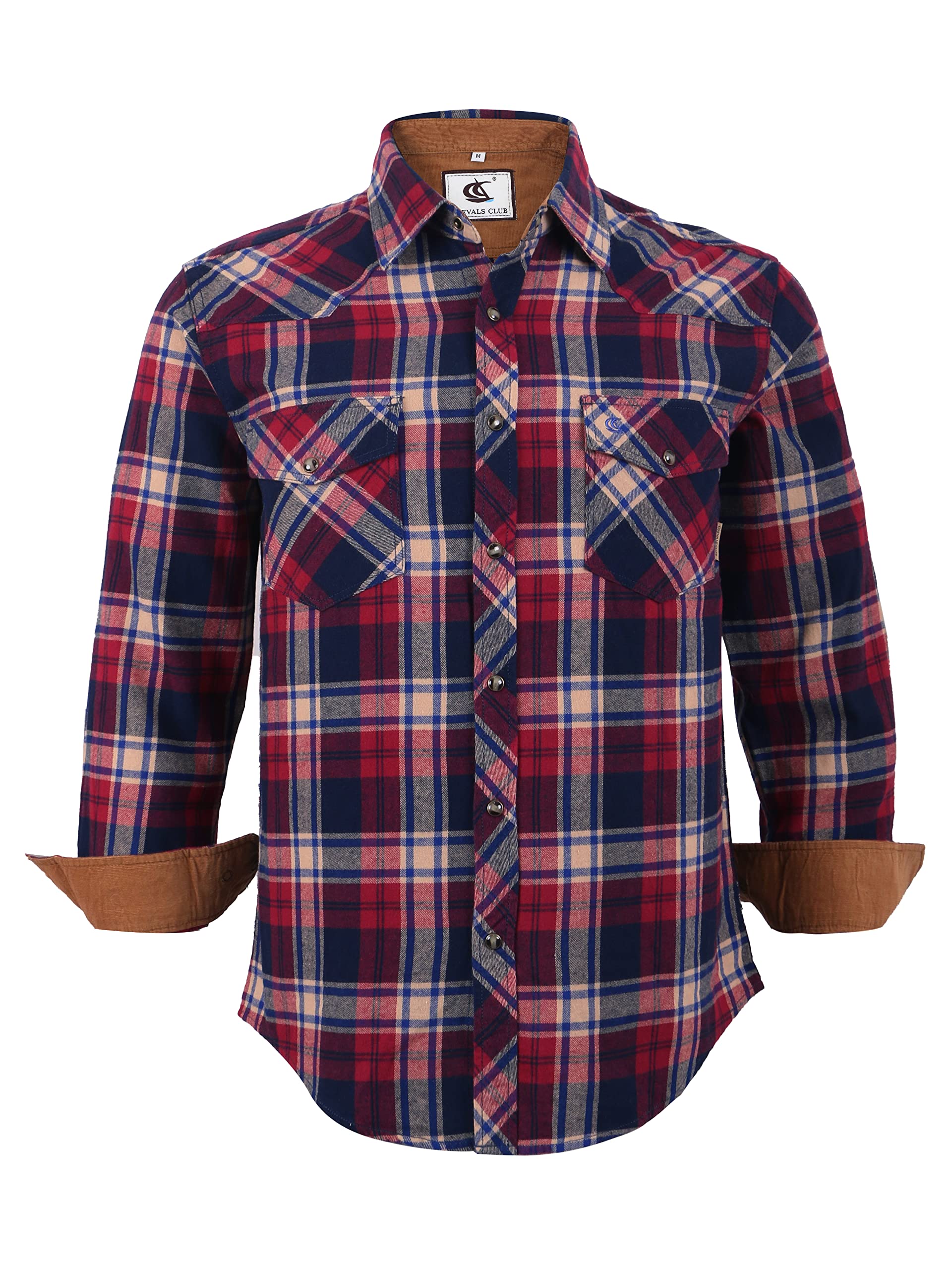 COEVALS CLUB Chemise de travail décontractée en flanelle pour homme, Kaki/bleu/pourpre #7, Taille L