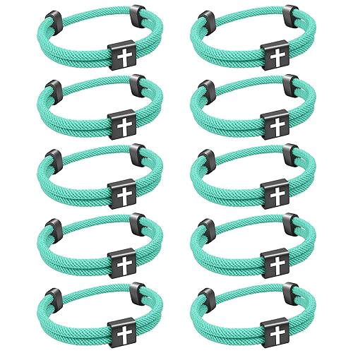 10PCS Christian Jesus Cross Rope Bracelet, Braided Cord Bracelet for