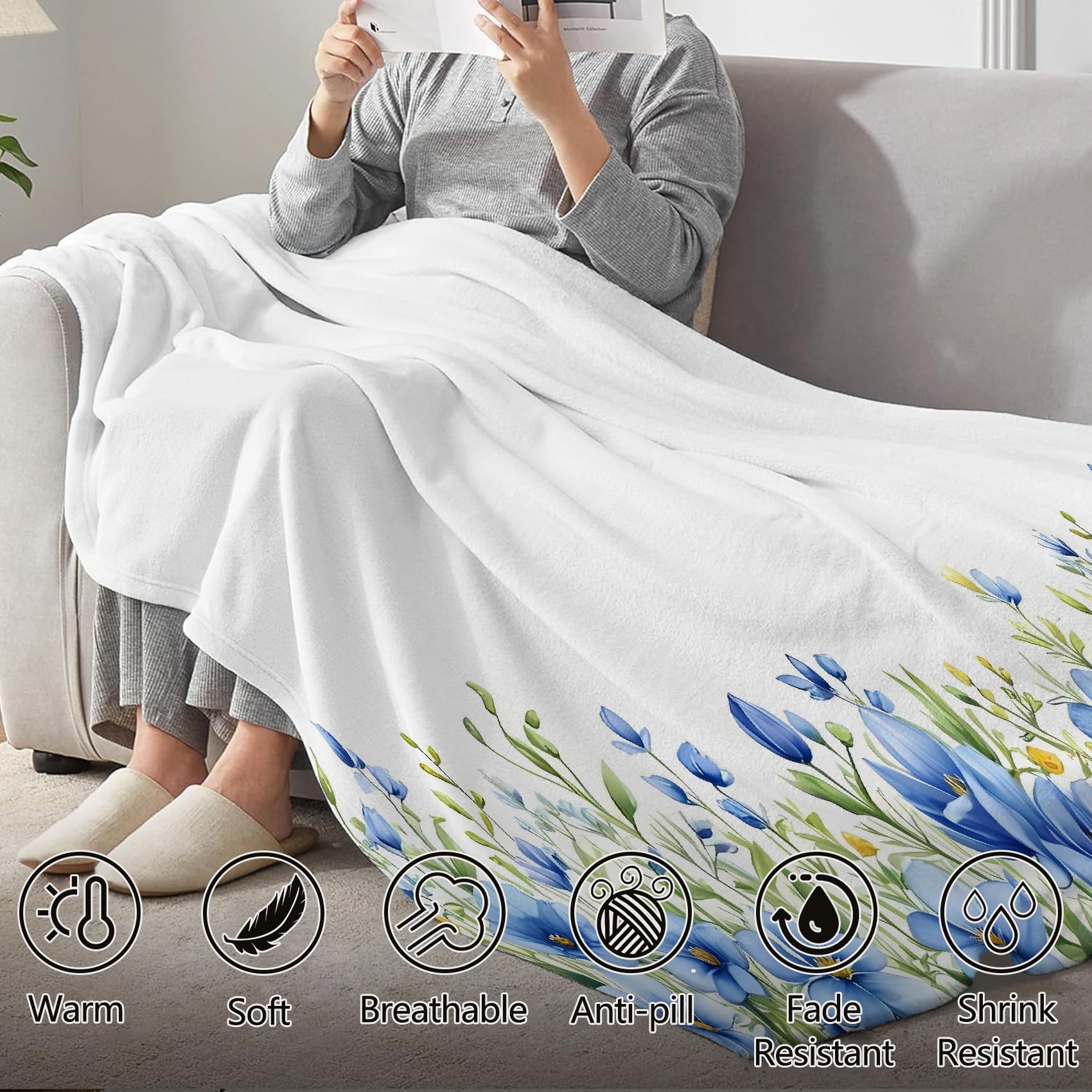 Générique Pled polarowy w kwiatowy wzór, rośliny, koc polarowy 220 x 240, łóżko 2-osobowe, duży rozmiar, koce i narzuty bardzo miękkie flanelowe SF906