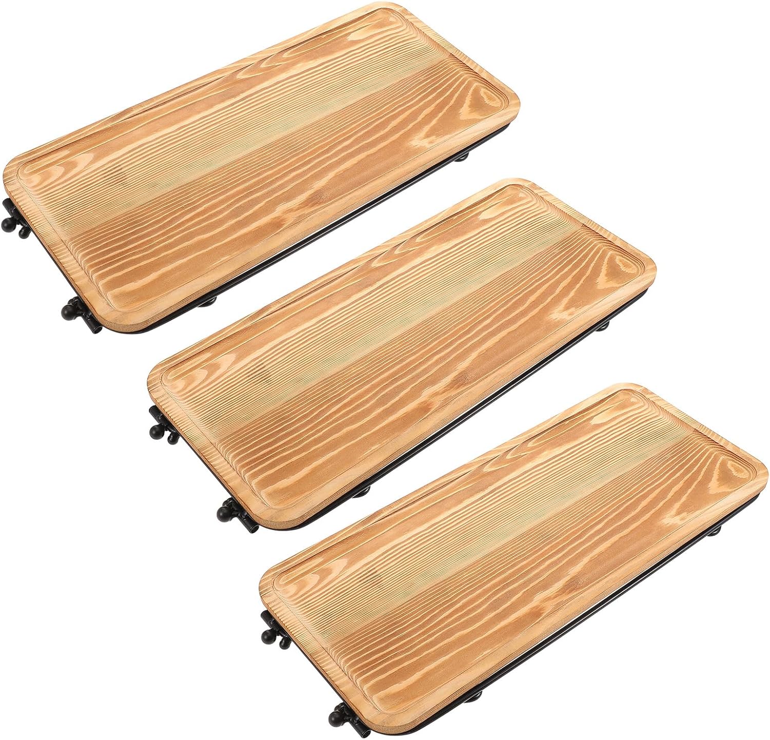 Wakauto Wooden Serving Tray Set with Removable Rack, Acacia Wood Snack and Coffee Condiment Tray, Small Tiered Platter for Party and Home Decor