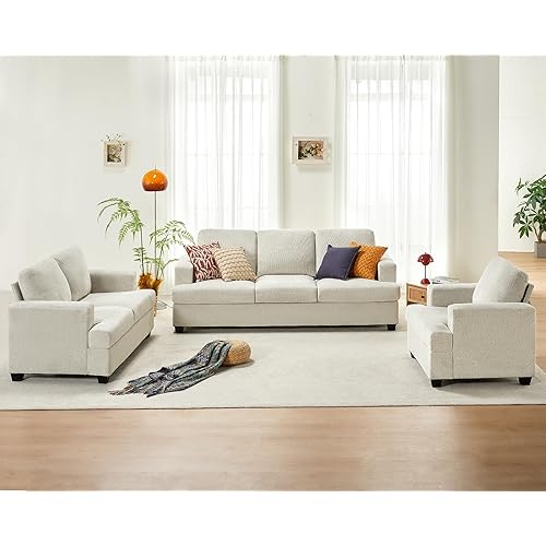 VanAcc Sofa, Mordern Living Room Set with Extra Deep Seats, Comfy Sofa- Sofa Couch for Living Room Apartment Lounge, Beige Chenille