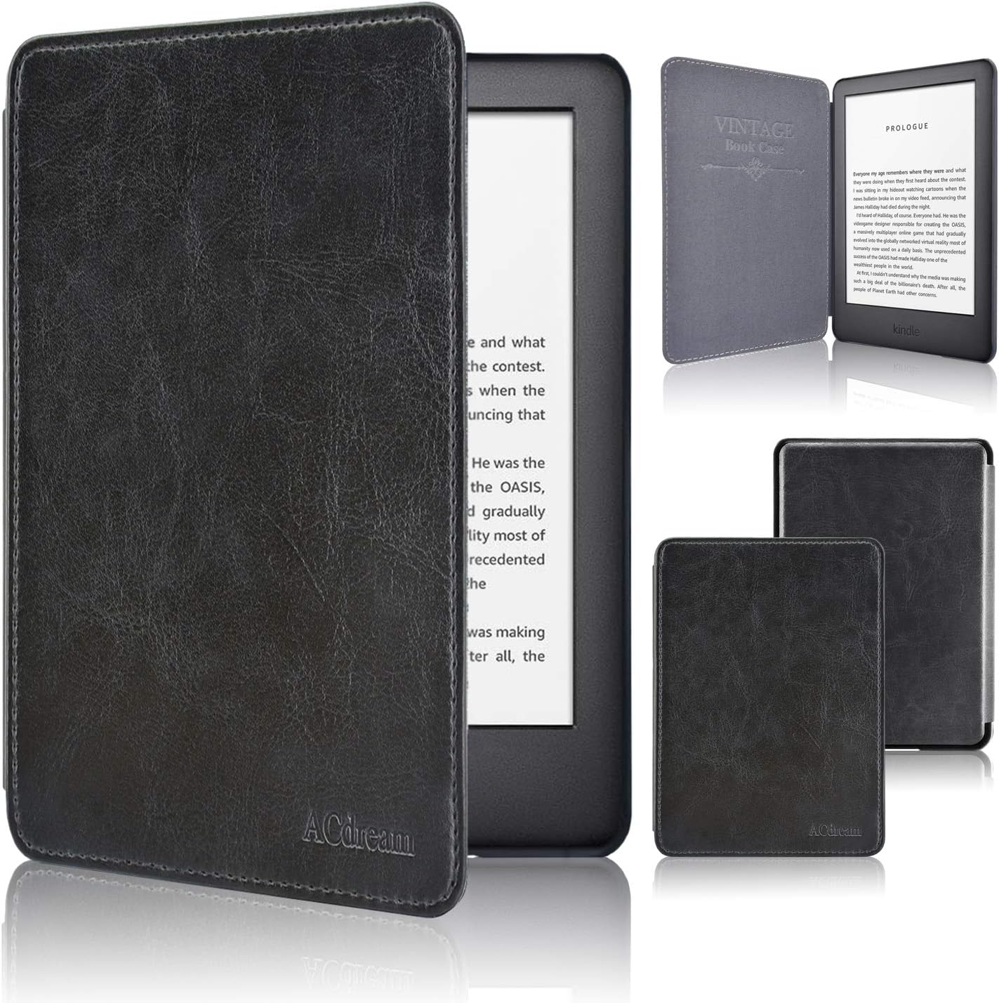 ACdream Slimshell Case for All New Kindle 10th Generation 2019 Released (NOT Fit Kindle Paperwhite or Kindle 8th Gen),Premium PU Leather Cover Case with Auto Wake Sleep Feather, Black