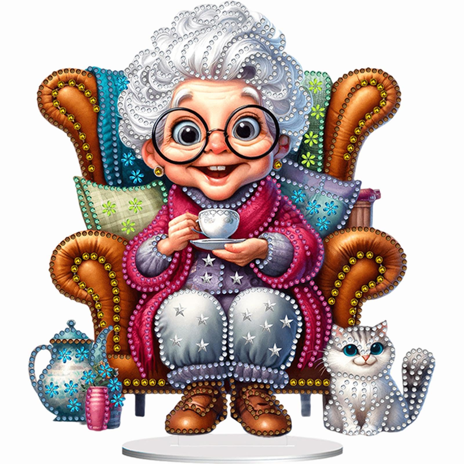 Double Sided Diamond Art Painting Kit for Adults, Happy Grandma 3D Tabletop Photo Frame Ornament, Unique DIY Craft Gift for Grandma, Nana, Mom for