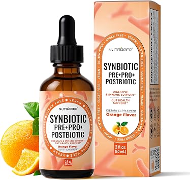 NutraPep Synbiotic Liquid Drops - Probiotic Prebiotic & Postbiotic Supplement for Adults Kids Ages 4+ Daily Synbiotic for Gut Health Digestive & Immune Support - Vegan Gluten-Free Sugar-Free 2 fl oz