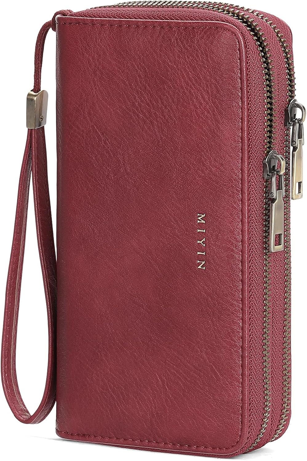 GOIACII Wallets for Women RFID Blocking Double Zip Around Leather Wallet Wristlet Large Capacity Credit Card Holder Red