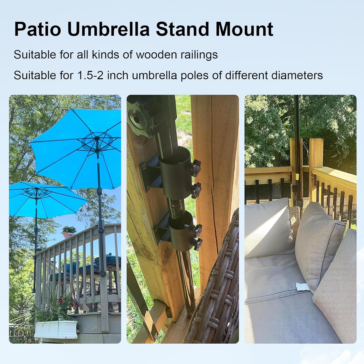 Umbrella Deck Mount - 4 PCS Heavy Duty Patio Umbrella Holder (Fits Umbrellas up to 2") Umbrella Clamp Mount Bracket for Deck Railing,Docks,Balcony,Outdoor Courtyard,Fences