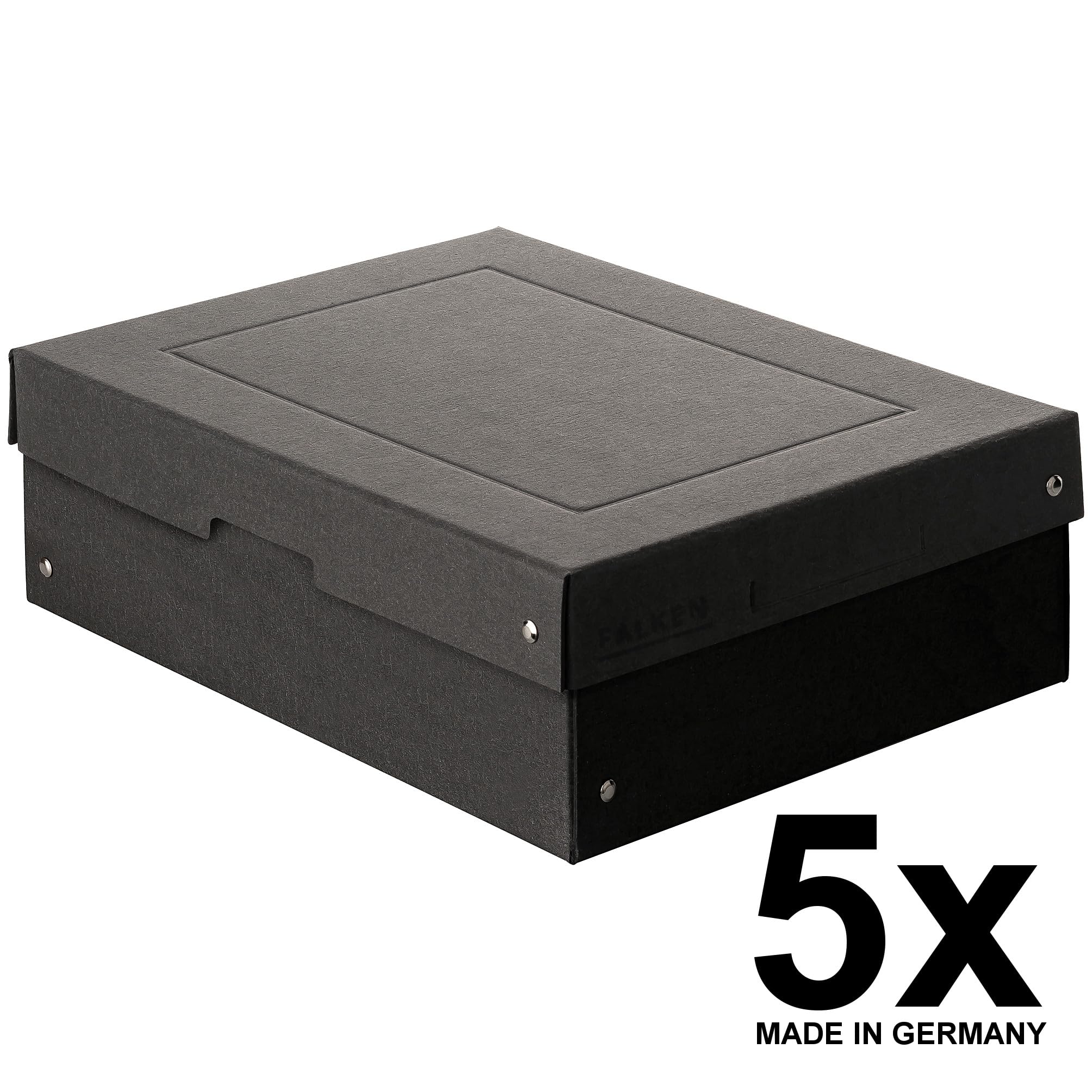 FALKEN 5x PureBox Black aus Recycling-Karton 100 mm hoch DIN A4 | Made in Germany Aufbewahrungsbox mit Deckel Blauer Engel Vegan Geschenkbox Transportbox Schachtel Allzweckbox