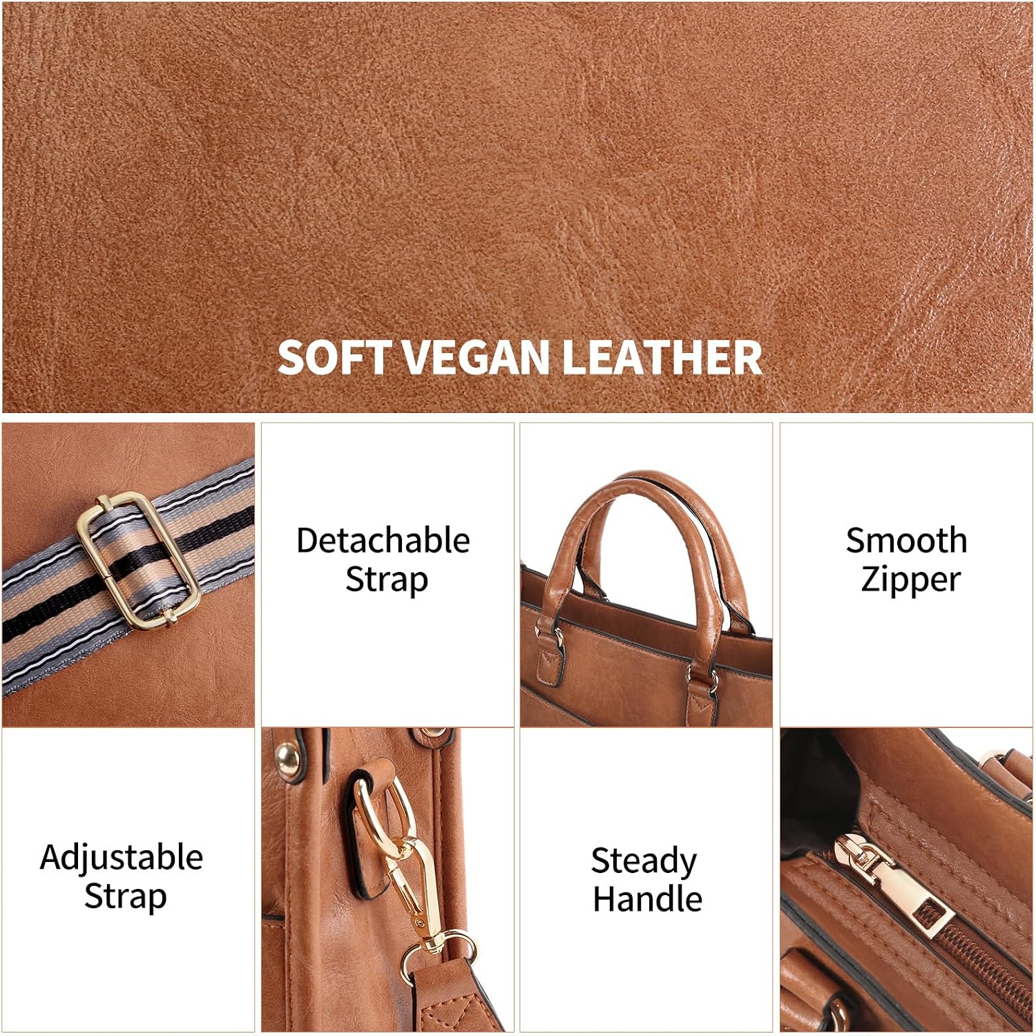 GOIACII Women's Tote Bag, Leather Satchel Purse with Adjustable Strap, Vintage Work Handbag for Office Travel Daily Use