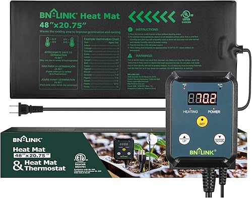 BN-LINK Alfombrilla térmica duradera para plántulas de 48 x 20.75 pulgadas con controlador de termostato digital, impermeable, para inicio de disponible en Yaxa Peru