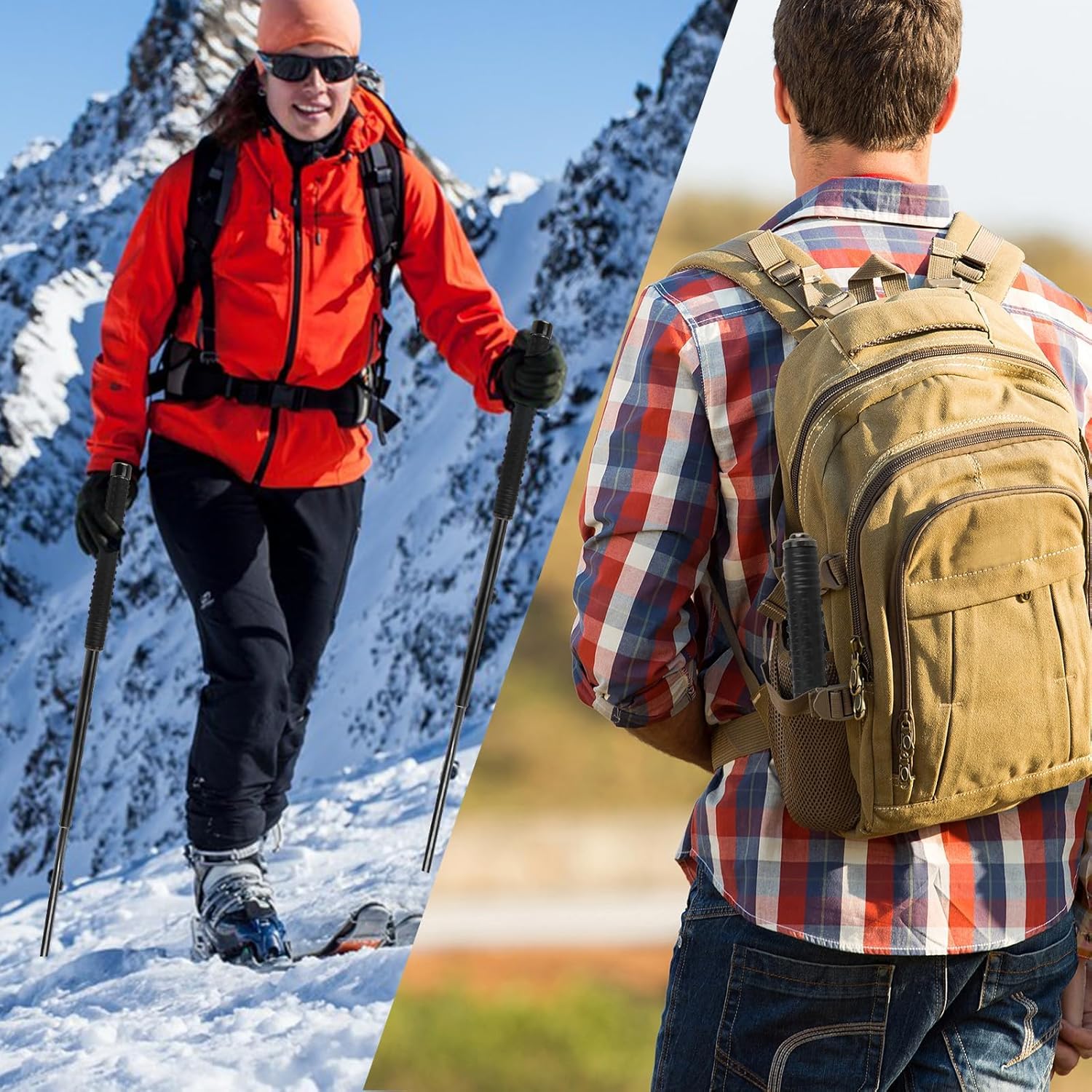 Teleskop Wanderstöcke, Robuste Walking Stöcke aus Stahllegierung | für Wandern Trekking Bergsteigen Camping und Skifahren, Verstellbar 64 cm, Mit Trageschlaufe und Aufbewahrungstasche, Schwarz