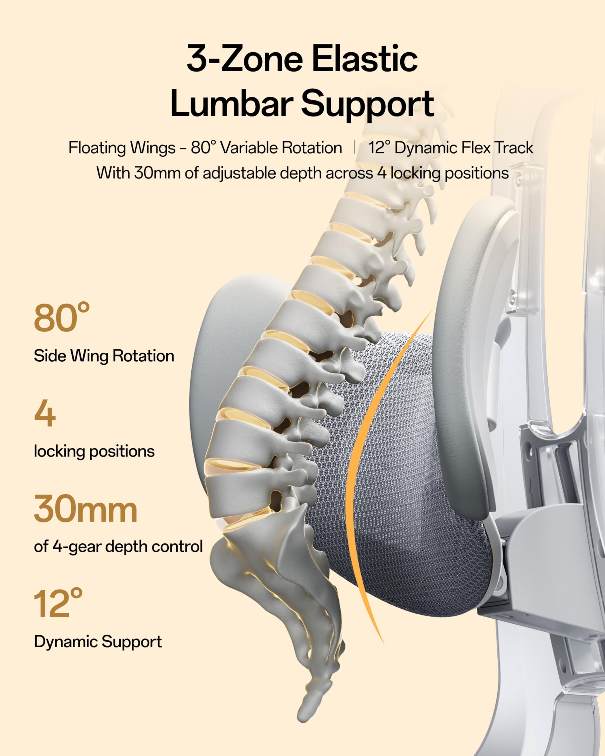 Hbada E3 Air 2026 Ergonomic Office Chair 3-Zone Lumbar Support Comfy Home Office Chair with Auto Recline 4D Headrest & Armrests 140 Tilt for Work & Relax Grey with Footrest product thumbnail 5