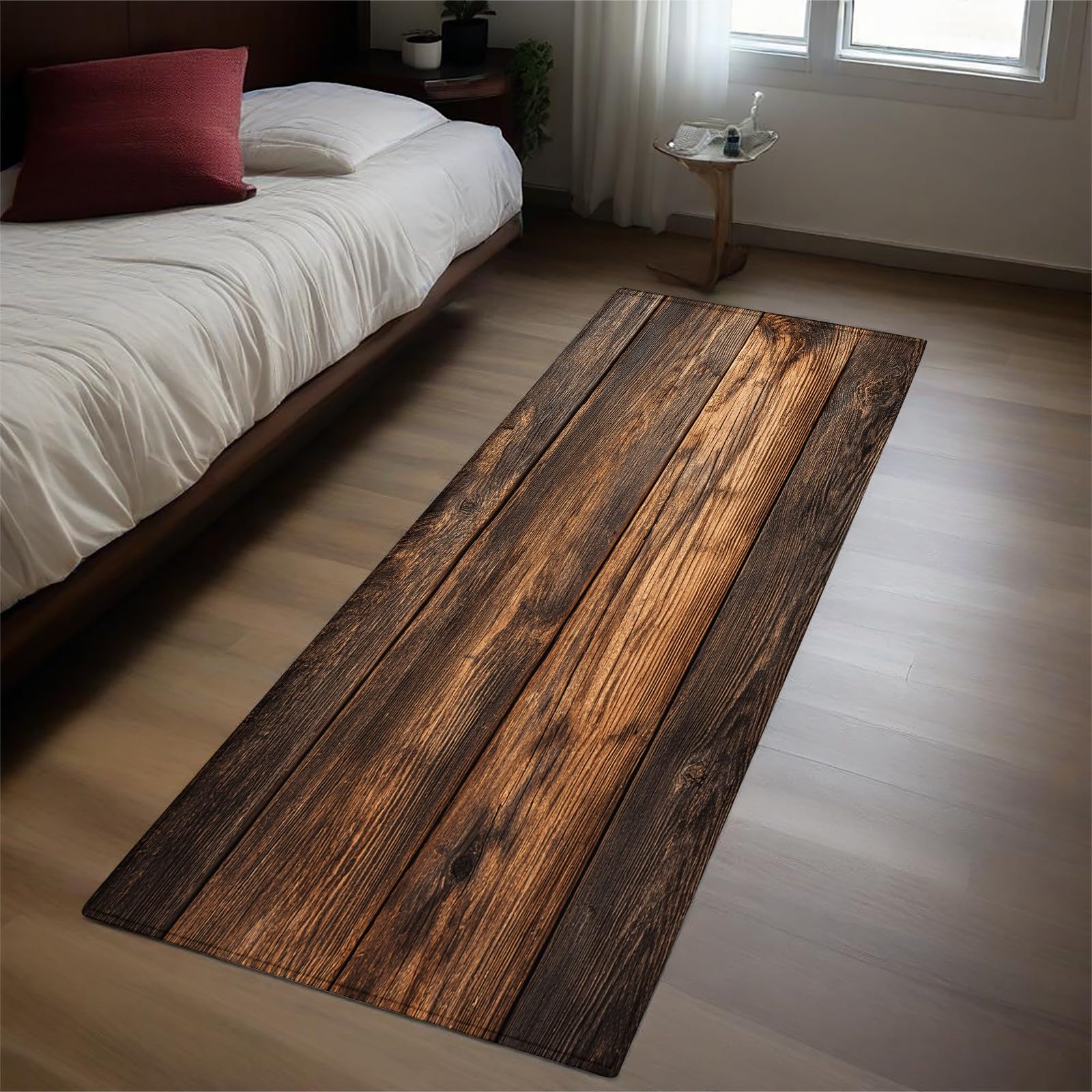 Teppich Läufer 60x180 cm Landhaus-Holzmaserungspaneele Rutschfester Teppichläufer Brown für Wohnzimmer Flur Küche Waschbar Pflegeleicht