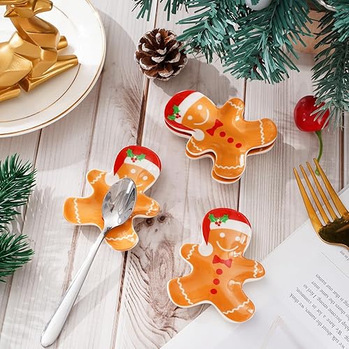 Miniatura 4 de Whaline 4 piezas de cuchara de Navidad para hombre de jengibre, soporte para cucharas de cerámica, platos de salsa de pan de jengibre para cocina,