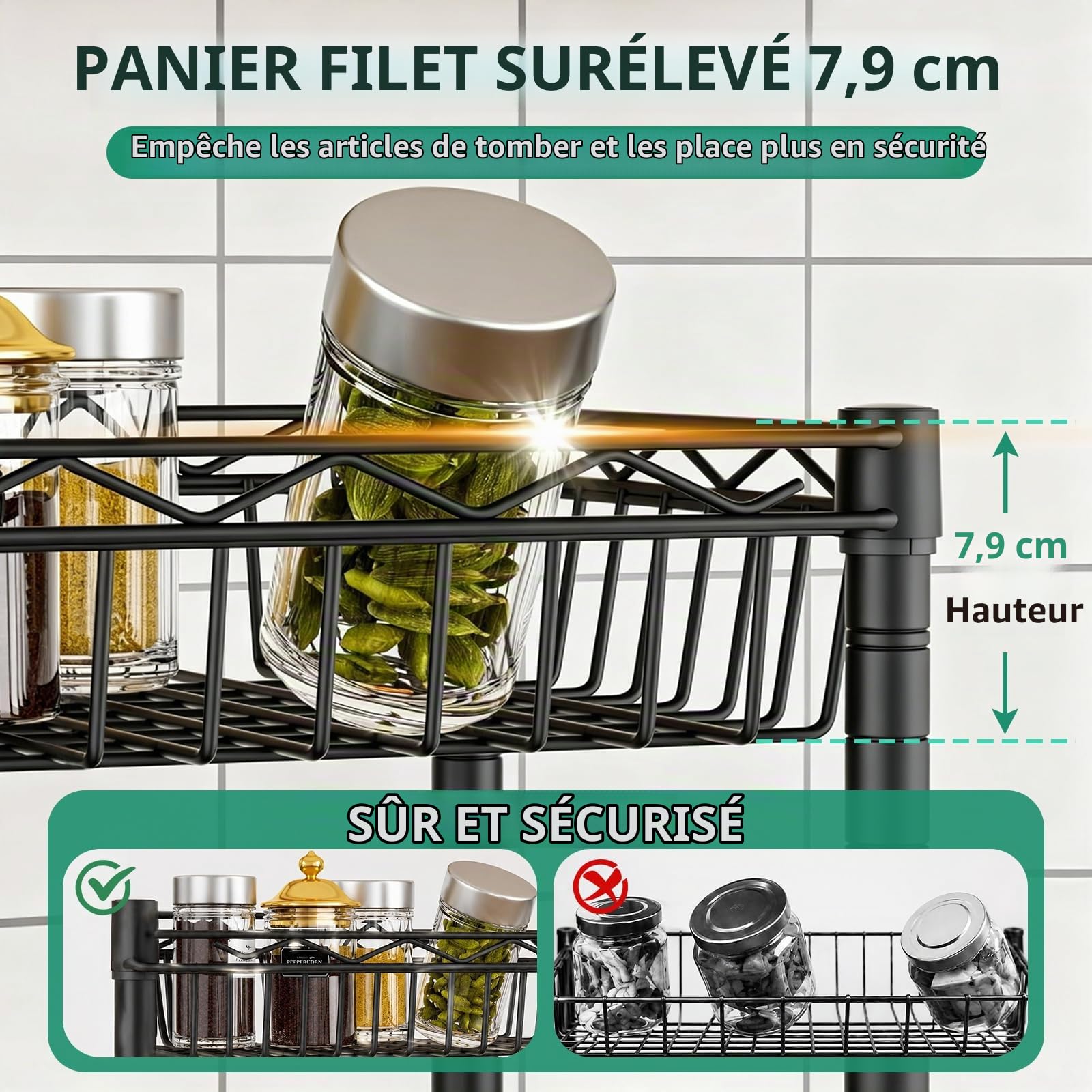 Étagère Métallique à 6 Niveaux sur roulettes, avec Paniers