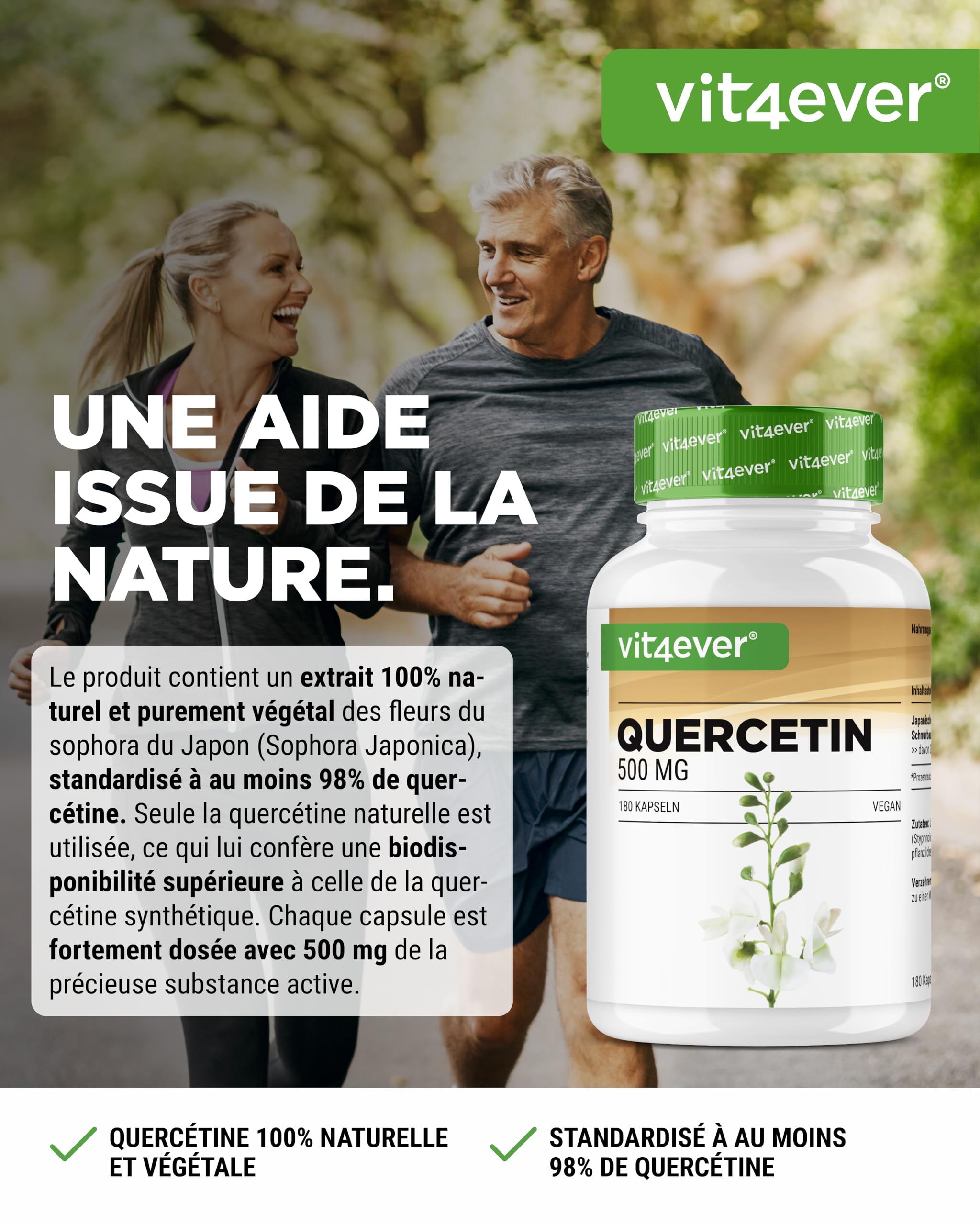 Quercétine - 500 mg - 180 Gélules - 6 Mois d'Approvisionnement - Premium : Extrait Naturel de Fleurs de Chêne à 15:1 avec 95% de Quercétine - Hautement Dosé - Végétalien