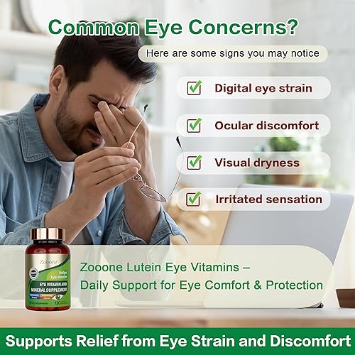 Miniatura 2 de zooone - Suplemento de vitaminas oculares de luteína de 120 piezas para la salud macular y el ojo seco, contiene luteína, zinc, vitaminas CE y