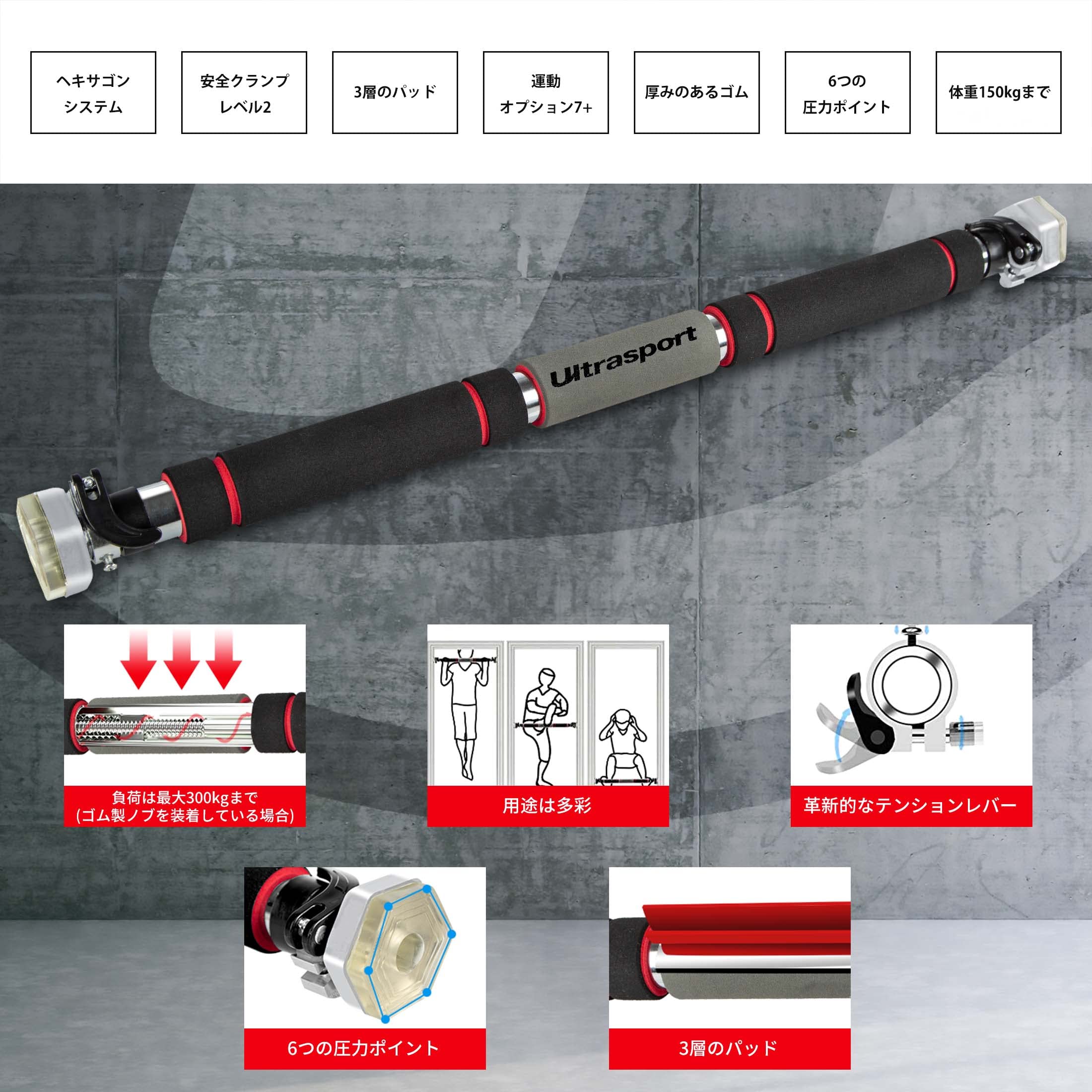 Amazon | ウルトラスポーツ 懸垂バー ドアジム 耐荷重150kg 自宅