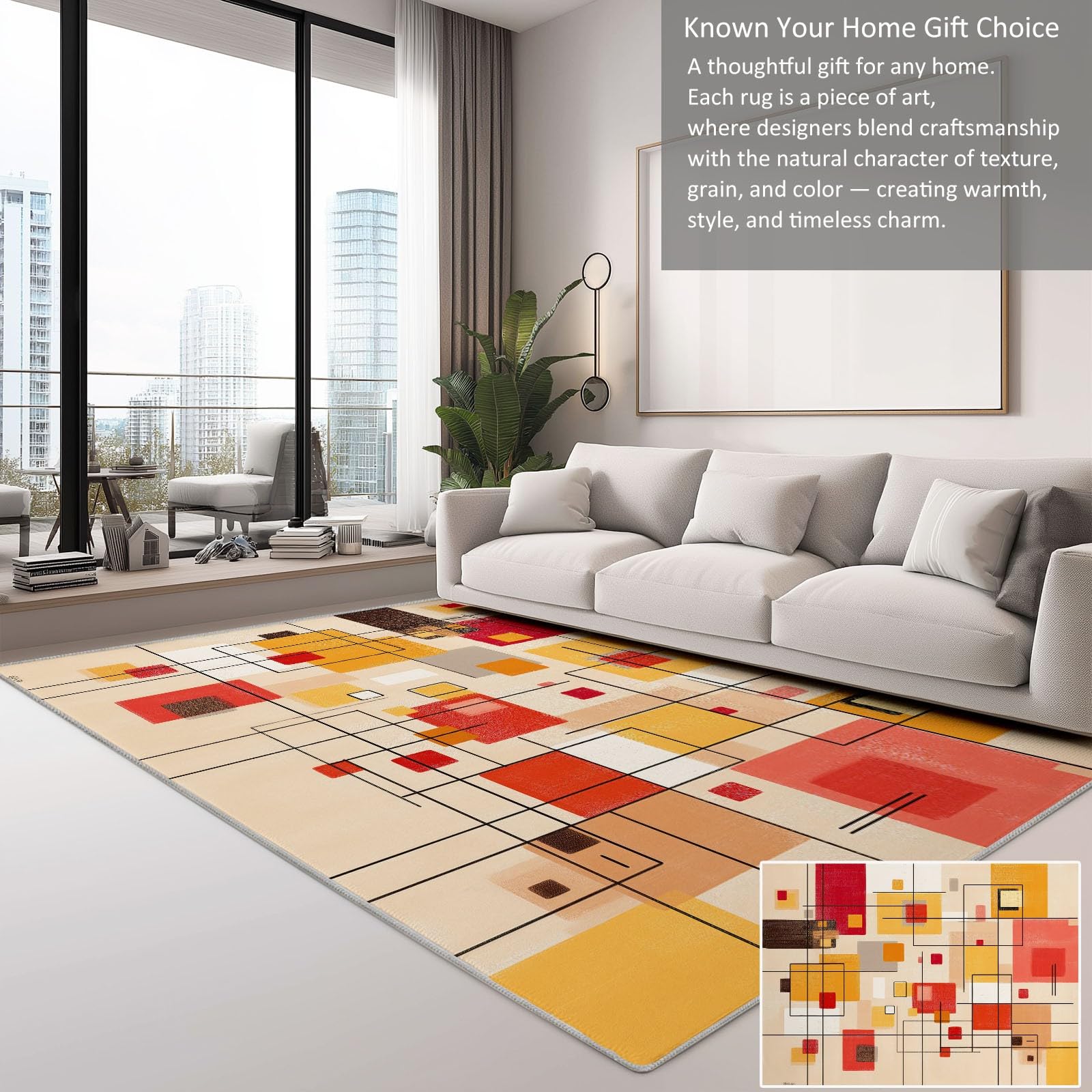 Nowoczesny dywan z nadrukiem Mid-Century 120 x 170 cm, geometryczna sztuka abstrakcyjna kolorowe klocki dywan do salonu można prać w pralce - trwały antypoślizgowy dywan do jadalni przedpokój pokój