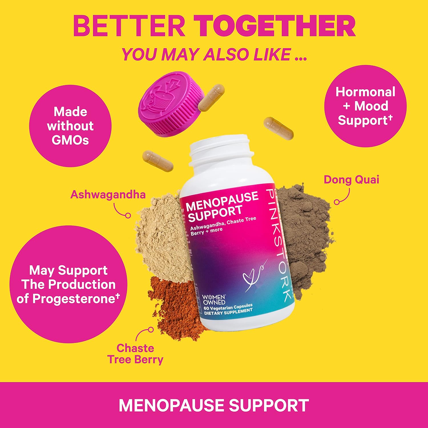 Pink Stork Menopause Support Tea: Hormone Balance Support, Menopause Supplements for Women, Black Cohosh & Dong Quai + Green Tea, Women-Owned, Cool Berry, 30 Cups