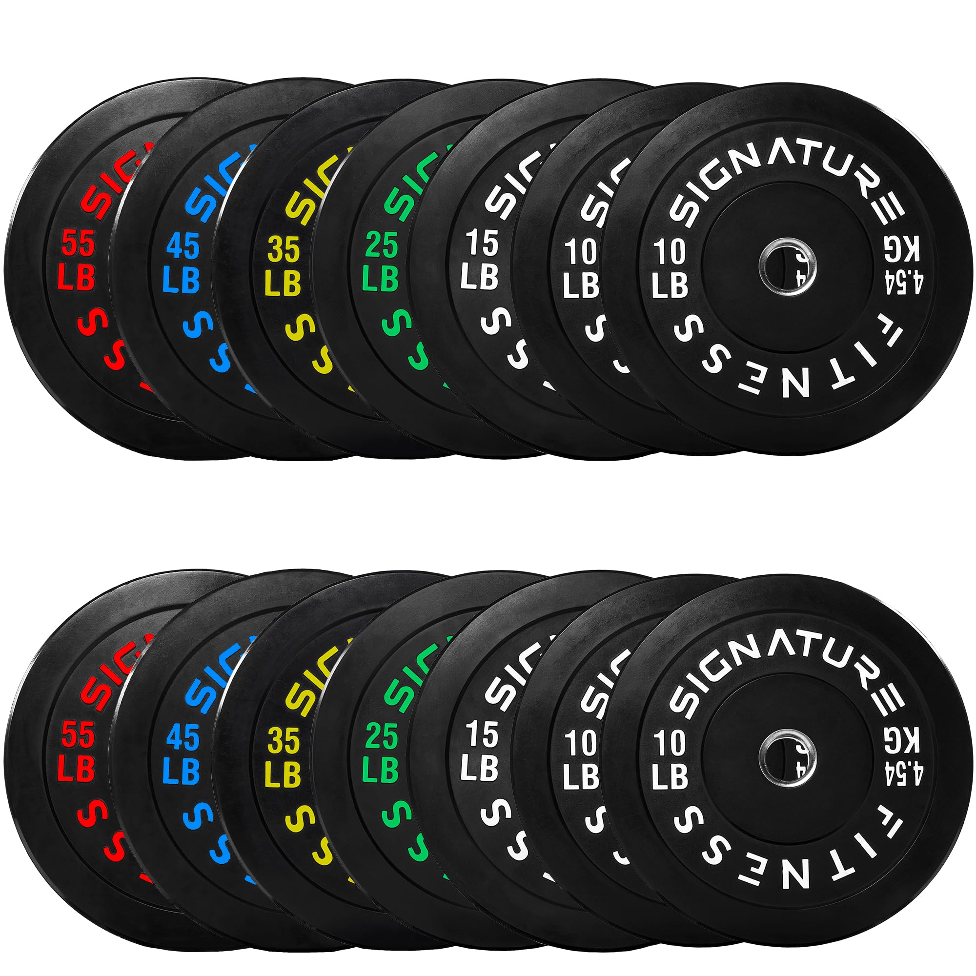 Fitvids Olympic Bumper Plates Set, 2" Weight Plates for Strength Training &amp; Weightlifting, 390LB Set (4x 10LB, 2x 15LB, 25LB, 35LB, 45LB, 55LB), Multiple Packages