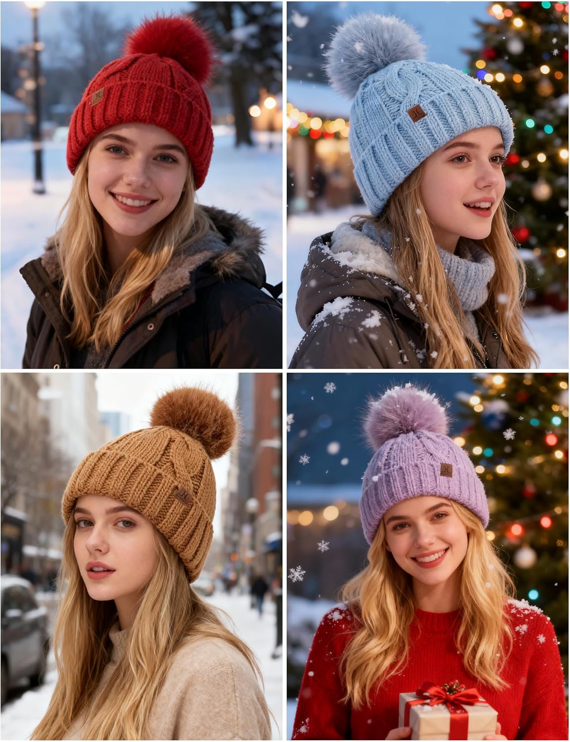 DS DADOU&XIAOSHAN Winter Hats for Women, Fleece Lined Beanie with Pom Pom, Girls Womens Knit Hat Beanies Toboggan - Image 6