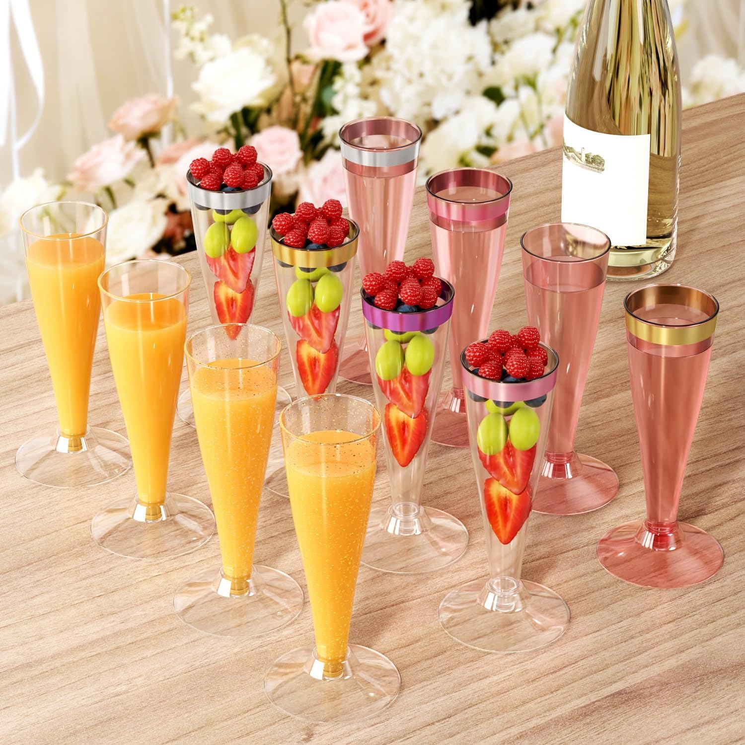 100 Pack Silver Rim Champagne Flutes Plastic Wine Glasses Disposable, 4.5 Oz Clear Silver Rim Mimosa Glasses for 2026 Engagement Wedding Birthday Valentine Day Party Supplies, Bulk Cocktail Cups - Image 4
