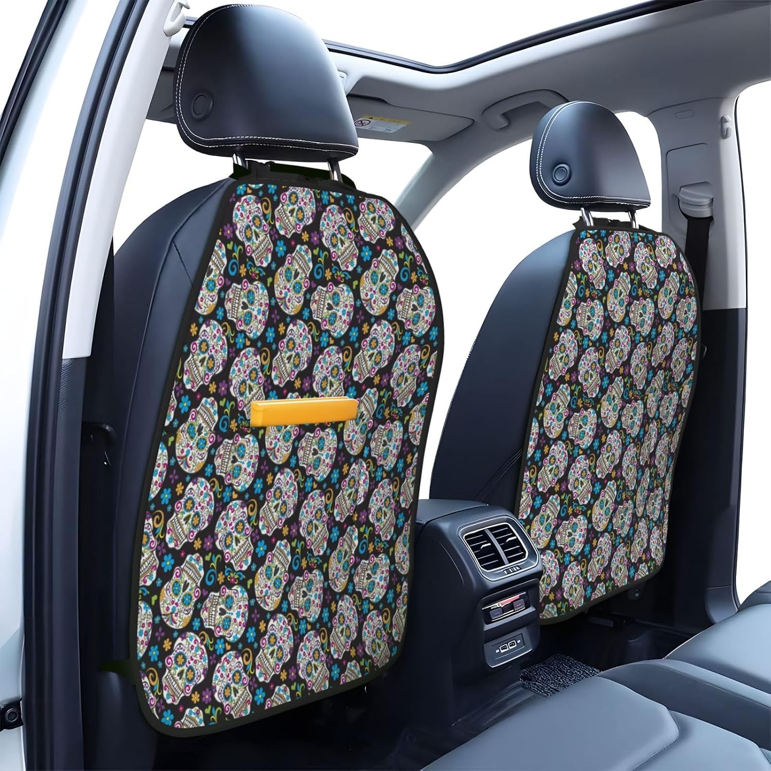 Sugar Skulls Art 2-Piece Set of Car Seat Kick Protectors for Front Seat Backrests, Used for Car Rear Seat Backrests Protectors