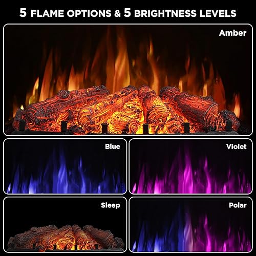 Miniatura 2 de TURBRO Eternal Flame - Calentador eléctrico de cuarzo infrarrojo WiFi de 26 pulgadas con sonido crujiente, troncos de madera de pino realistas,