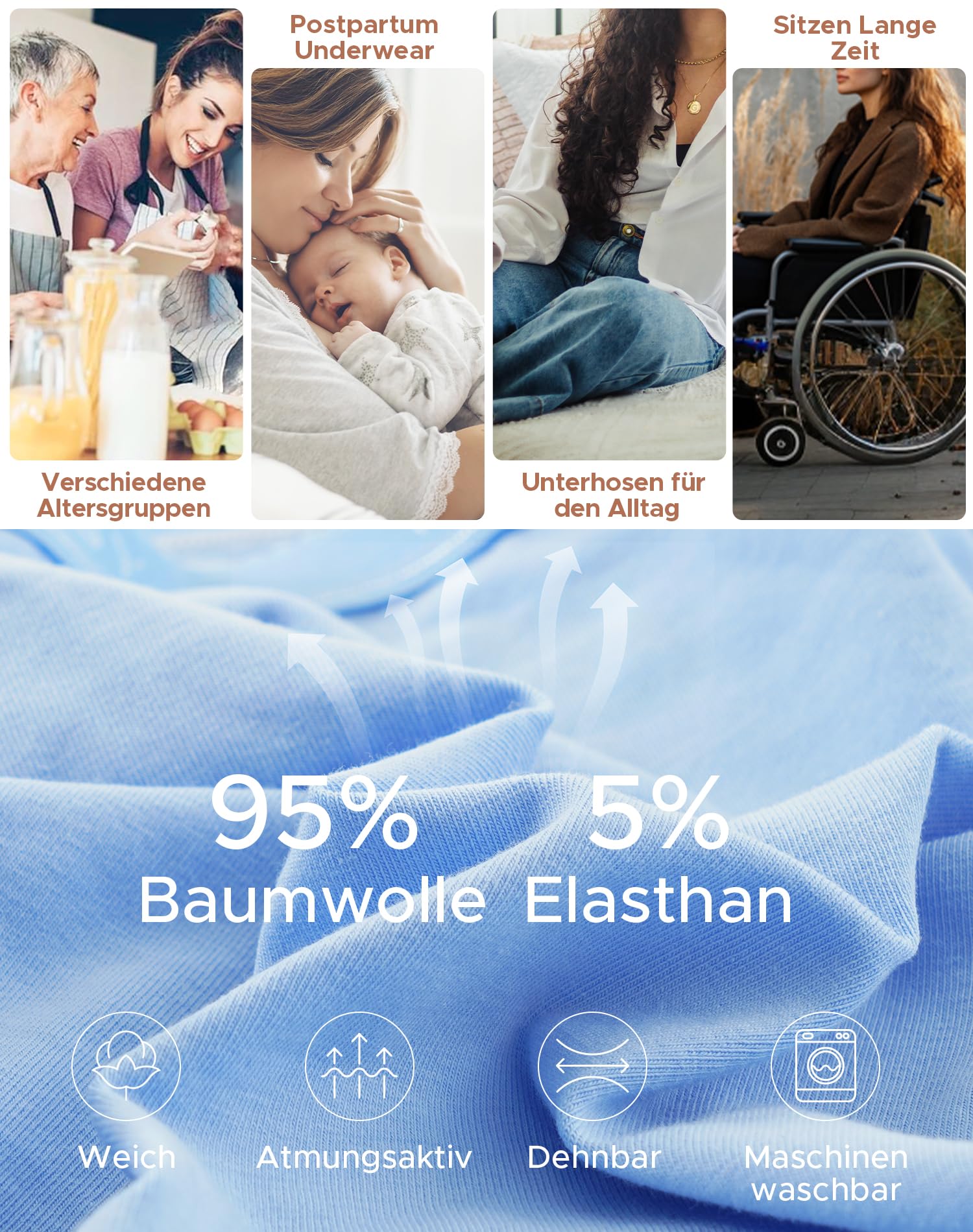 INNERSY Mutande Donna Vita Ultra Alta Slip Cotone Elasticizzato Mutandine Comode Intimo Pacco da 4