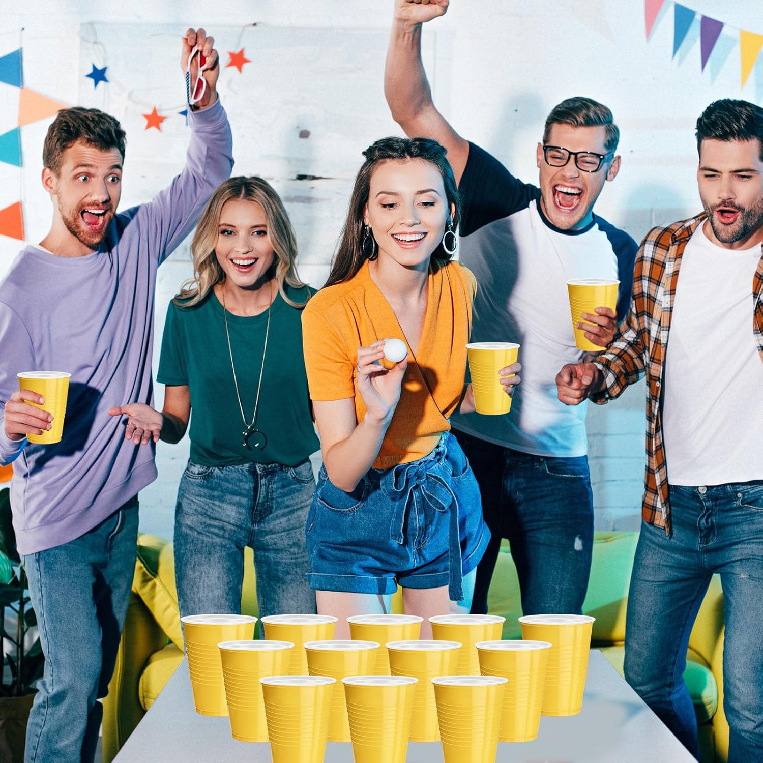 120 pcs 16 oz Yellow plastic cups Thanksgiving plastic Disposable cups Yellow Party Cups for drinking Tastings served Snacks Barbecues Picnics - Image 5