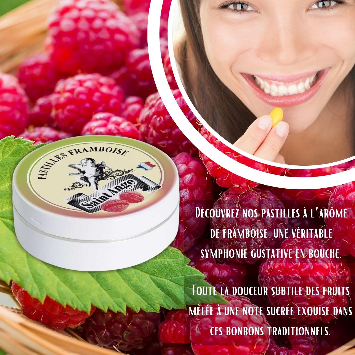Lot de 10 boites Framboise Pastilles Saint-Ange Framboise Bonbons Traditionnels 100% Français Framboise