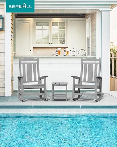 Vista 41 de SERWALL Mecedora de gran tamaño para exteriores, silla mecedora al aire libre de HDPE, azul