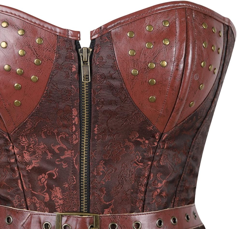 frawirshau Women's Steampunk Costume Corset Dress Steam Punk Gothic Overbust Corset Skirt Halloween Costumes