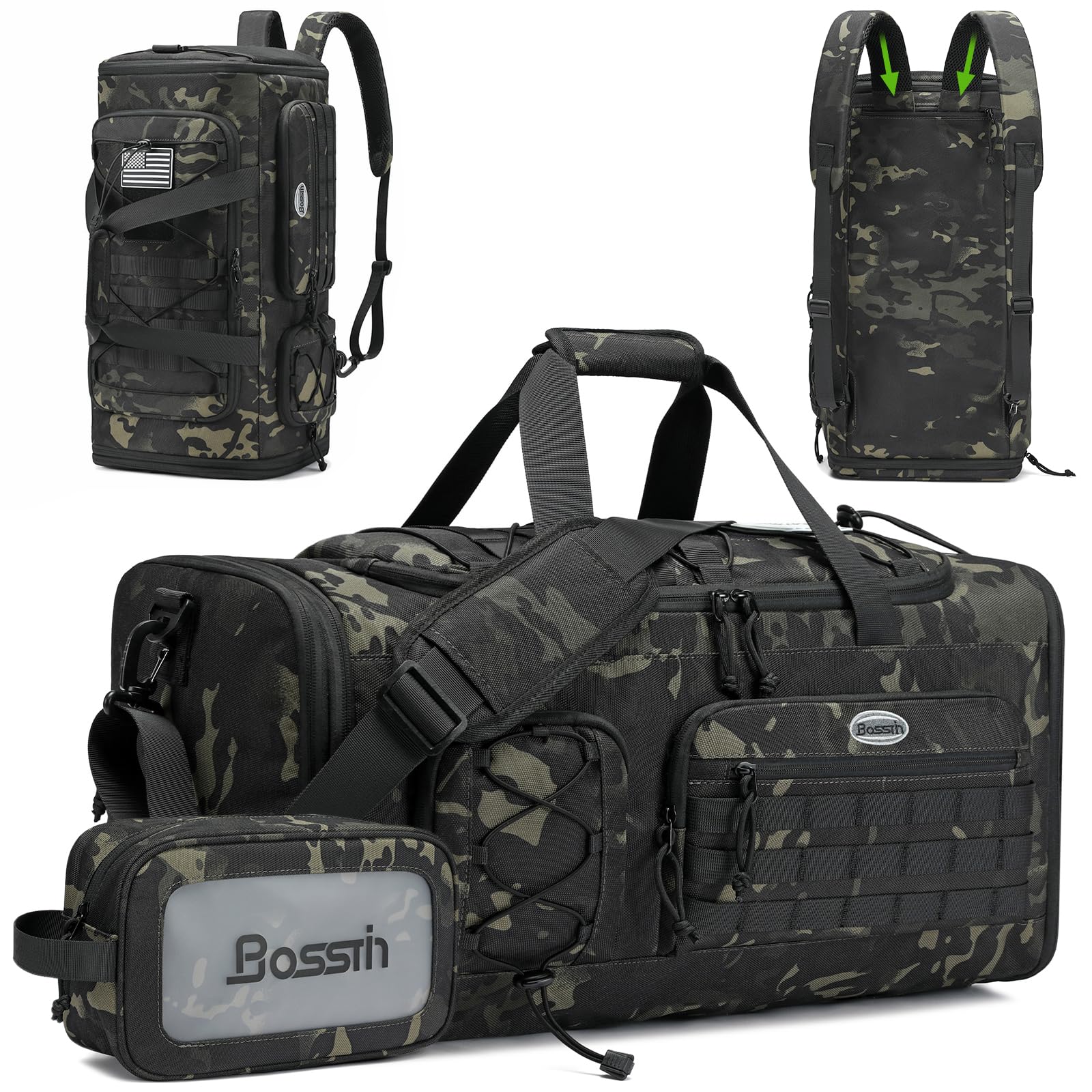 Bosstin Gym Bag for Men & Women,45L Travel Duffle Sports Duffel Bag Gym Weekender Overnight Backpack with Shoe Compartment (GREEN CAMOUFLAGE)